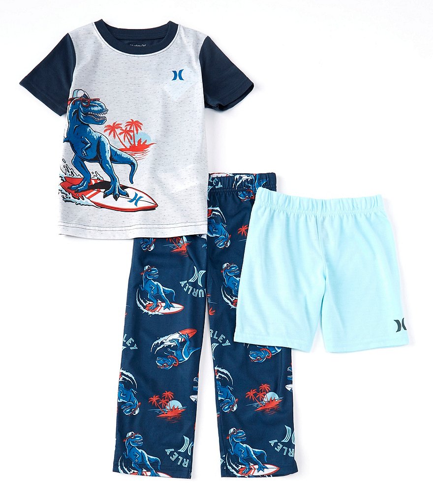 Hurley Boys 4-14 Surfin Dino 3-Piece Pajamas Set