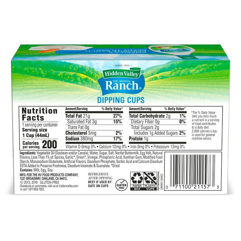 Hidden Valley Original Ranch Salad Dressing To Go Cups - 1.5fl oz/8pk