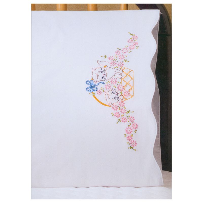 Tobin Stamped For Embroidery Pillowcase Pair 20"X30"-Kittens 