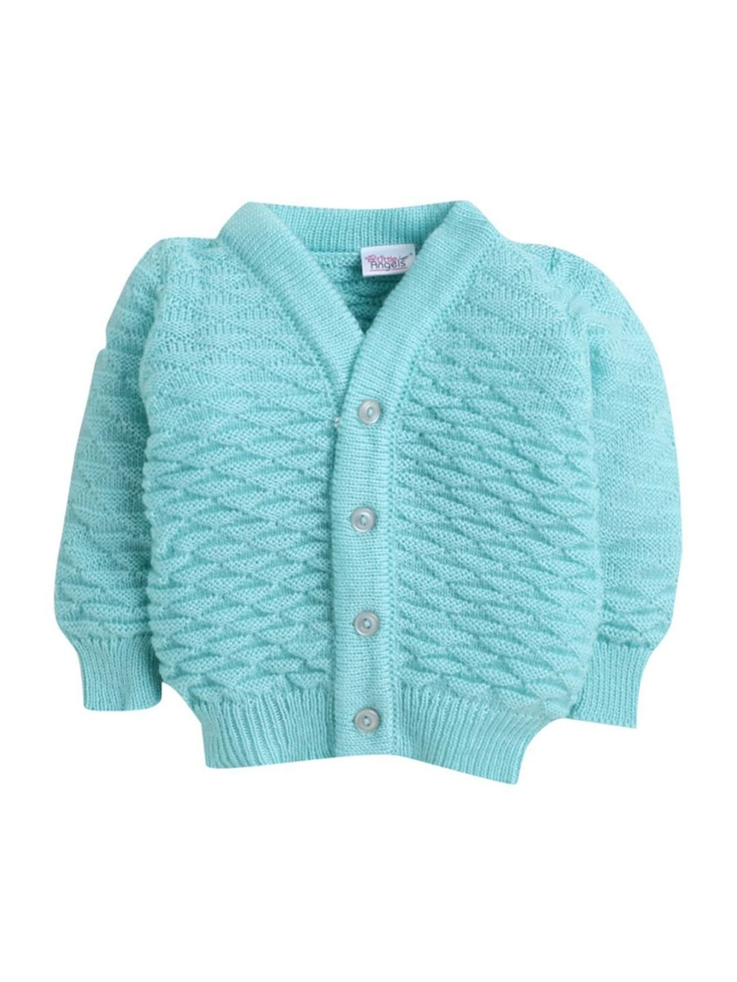 Little Angels Kids Green Textured Pattern Full Sleeves Sweater Set