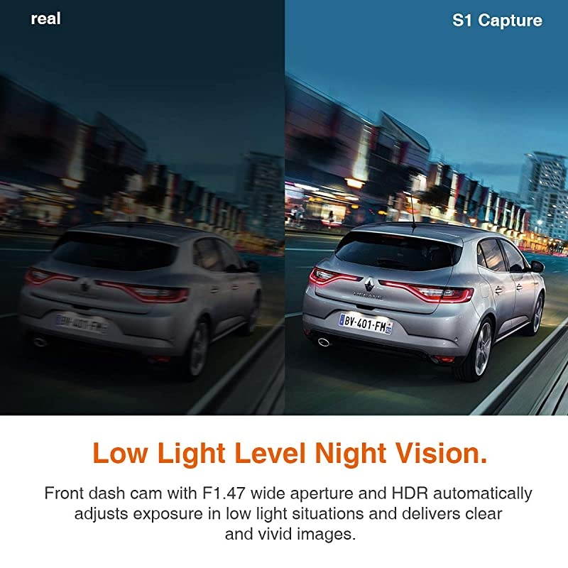 S1 Dual 1080P Dash Cam Front and Rear Built in GPS Speed Dash Camera 2880x 2160P Single Front Super Capacitor Low Light Night Vision 24hr Parking Mode Motion Detection Support 256GB Max