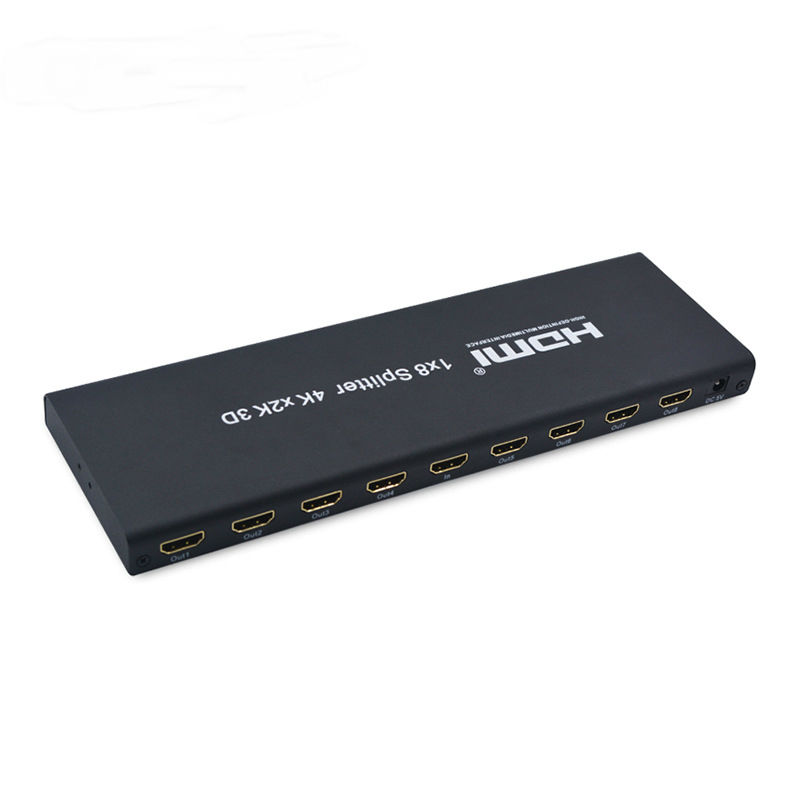 2160P HDMI 1x8 Splitter 4Kx2K Amplifier 1 In 8 Out HDMI Switch Converter with Power Adapter Support 4K 3D 1080P HDTV  AYS-18V14