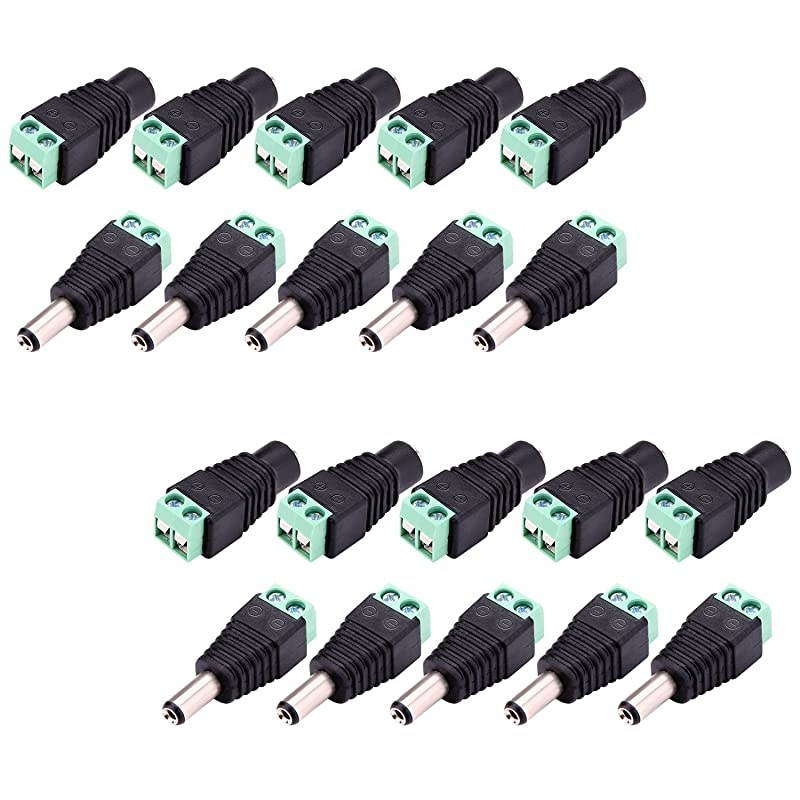 10 Pairs 12V Male+Female 2.1x5.5MM DC Power Connector and Barrel Jack Adapter for CCTV Security Camera (DC Power Connector)