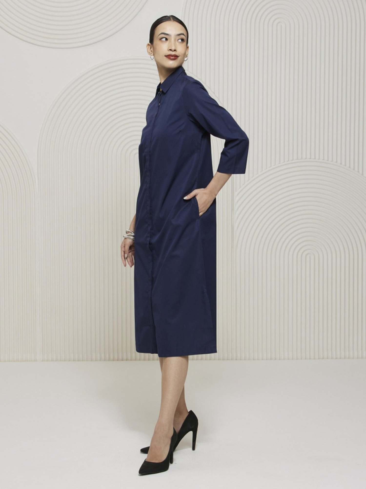 Artagai Navy Polin Elevated Basics Shirt Dress with Concealed Placket