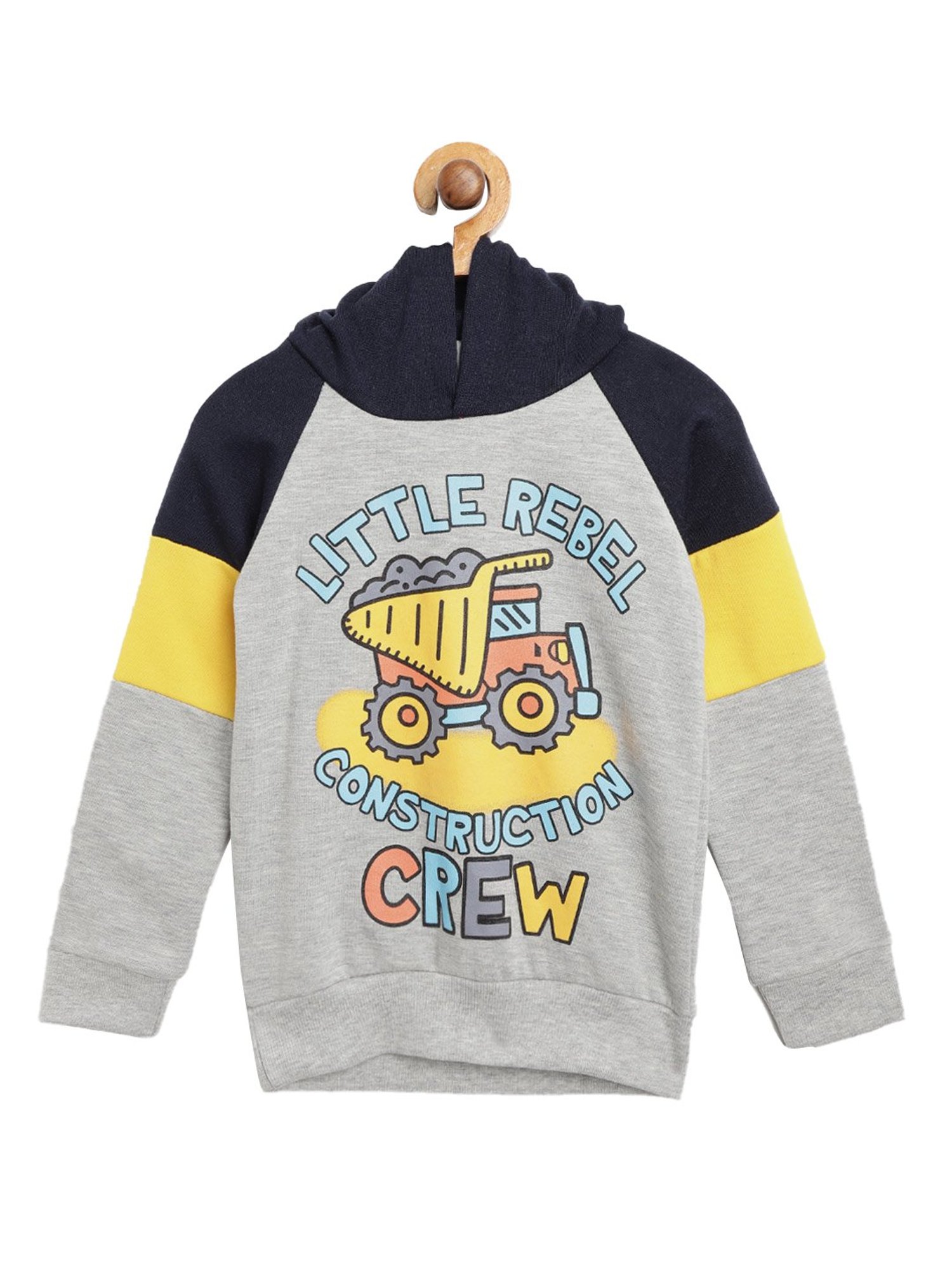 Lazy Shark Kids Grey Color Blocked  Hoodie