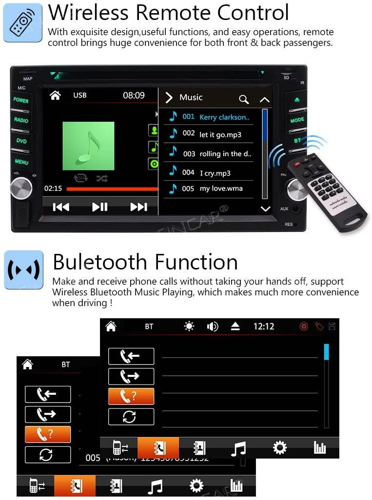 Double 2 Din Car Stereo Bluetooth Car DVD Player in Dash GPS Navigation FM/AM Car Radio Media Receiver 6.2 inch 5-Touch Touchscreen Display Headunit USB SD AUX in Wireless Remote + Backup Camera