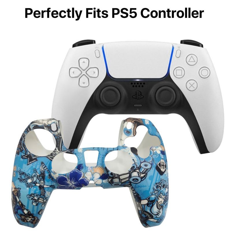 PS5 Controller Cover Skin Case + 8 Thumb Grips Set Compatible with Sony Playstation 5 - Protective Silicone Gel Shell & Anti-slip Stick Caps Accessories for Video Games Gamepad (Roller Rumble)