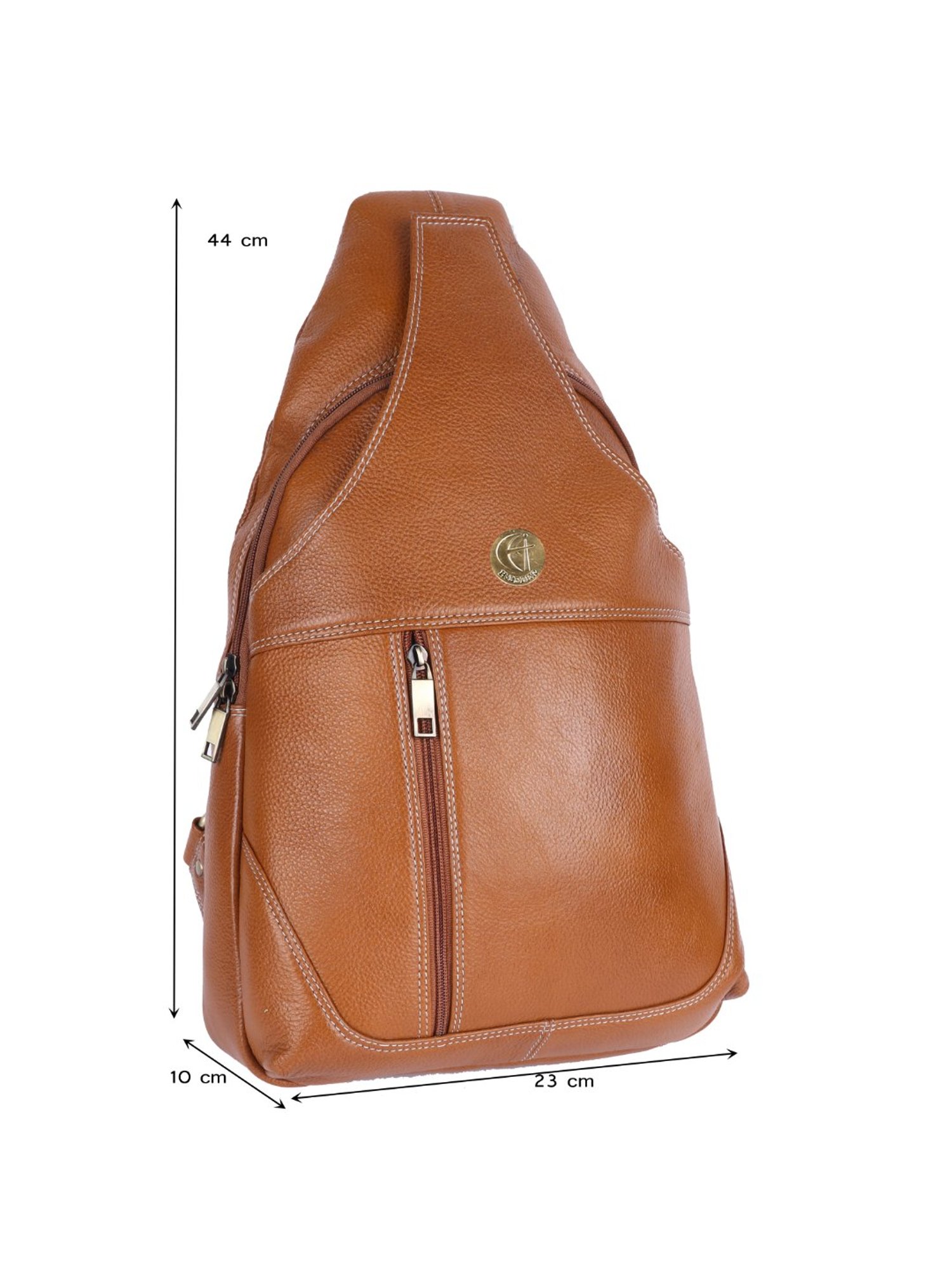 HiLEDER Pure Genuine Leather Sling Cross Body Outdoor Passport Chest Bag for Men and Women, Tan