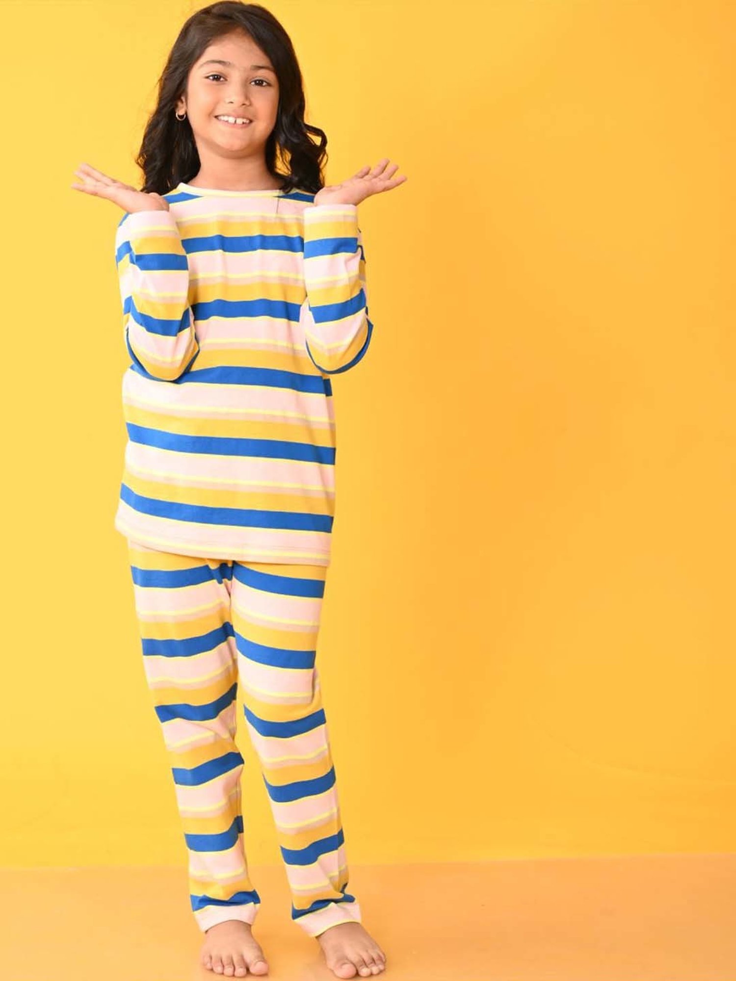 Anthrilo Kids Multicolour Cotton Striped Full Sleeves T-Shirt & Trouser