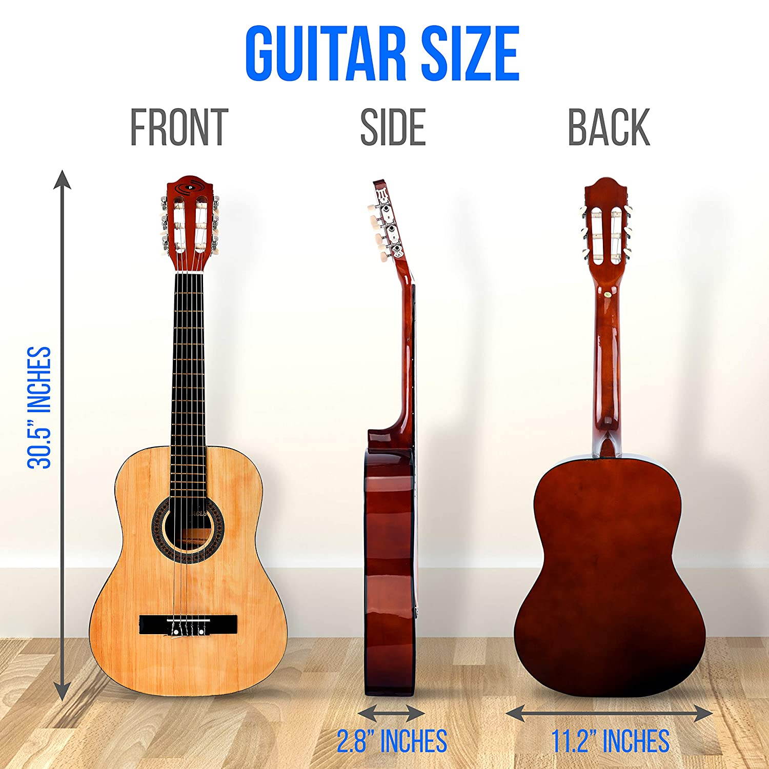 Beginner 30&rdquo; Classical Acoustic Guitar - 1/4 Junior Size 6 String Linden Wood Guitar w/ Gig Bag, Tuner, Nylon Strings, Picks, Strap, For Beginners, Adults - Pyle PGACLS30