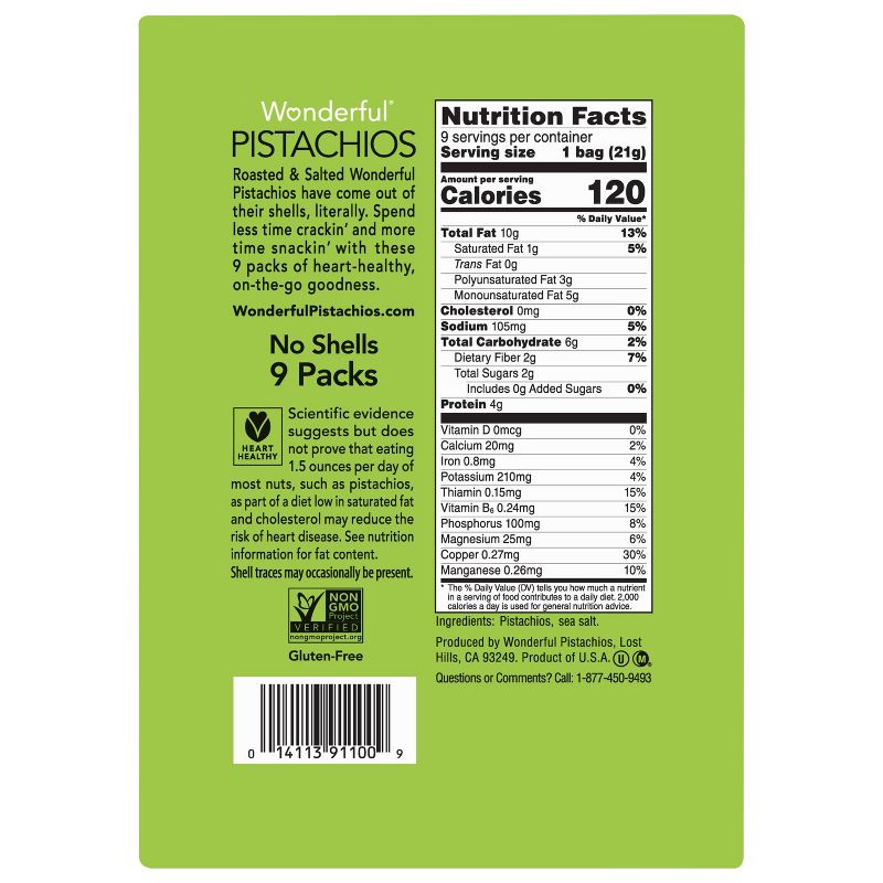 Wonderful No shell Roasted Salted Pistachios Multipack - 0.75oz