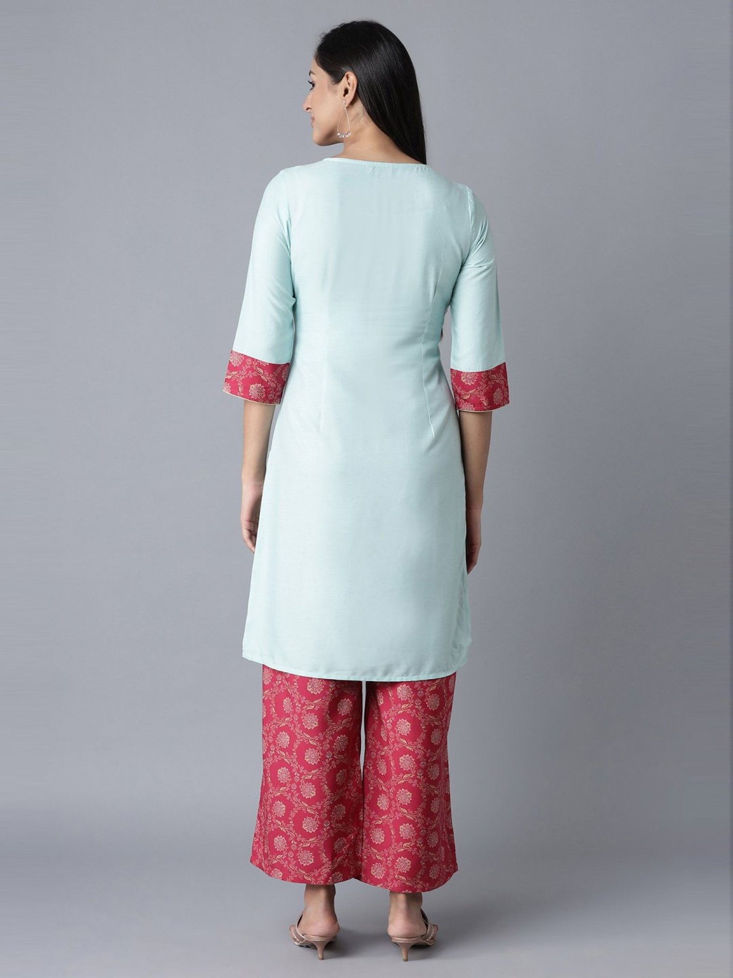Aure by Aurelia Blue & Pink Embellished Kurta Palazzo Set