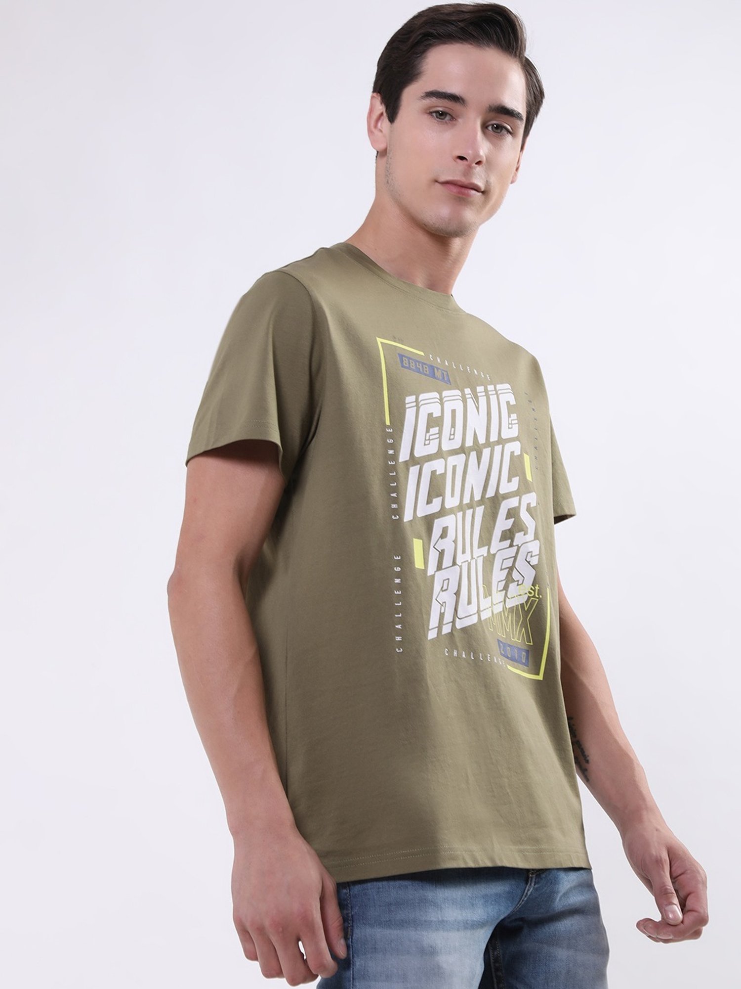 Iconic Men Printed Regular Fit Cotton T-shirt