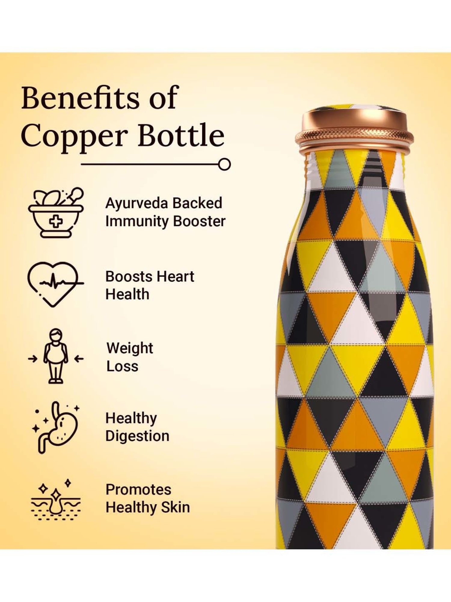 Everything Beautiful Yellow & Black Copper Water Bottle - Seamless (0.95 L)