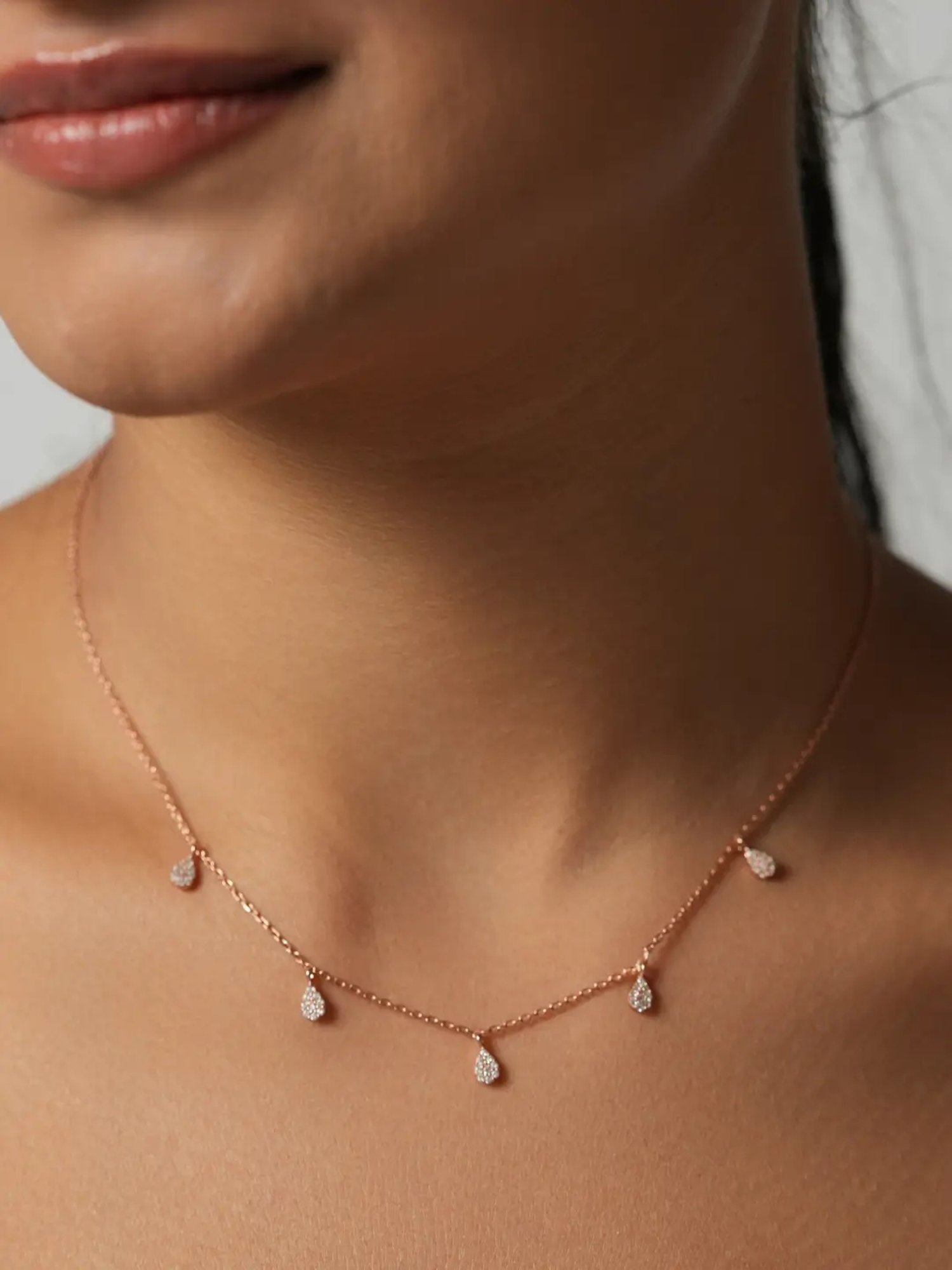 Mabel 92.5 Sterling Silver Rose Gold-Plated Pear Dangles Charm Necklace