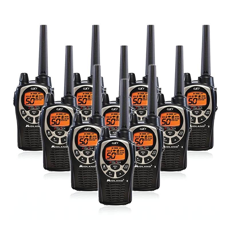 GXT1000 GMRS Walkie Talkie - Long Range Two Way Radio with NOAA Weather Scan + Alert, 50 Channels, and 142 Privacy Codes (Black/Silver, 10 Radios)