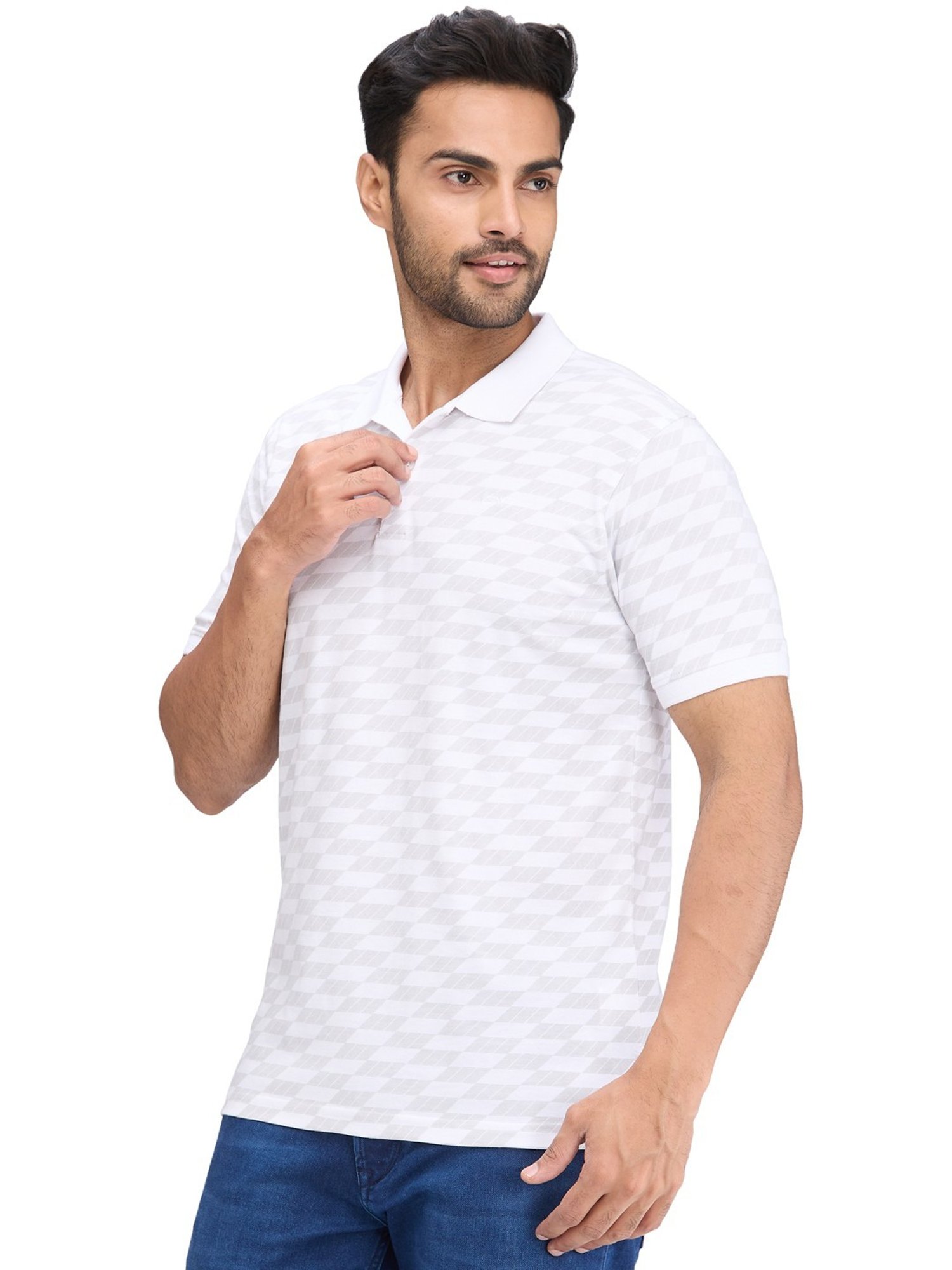 Park Avenue White Slim Fit Printed Polo T-Shirt