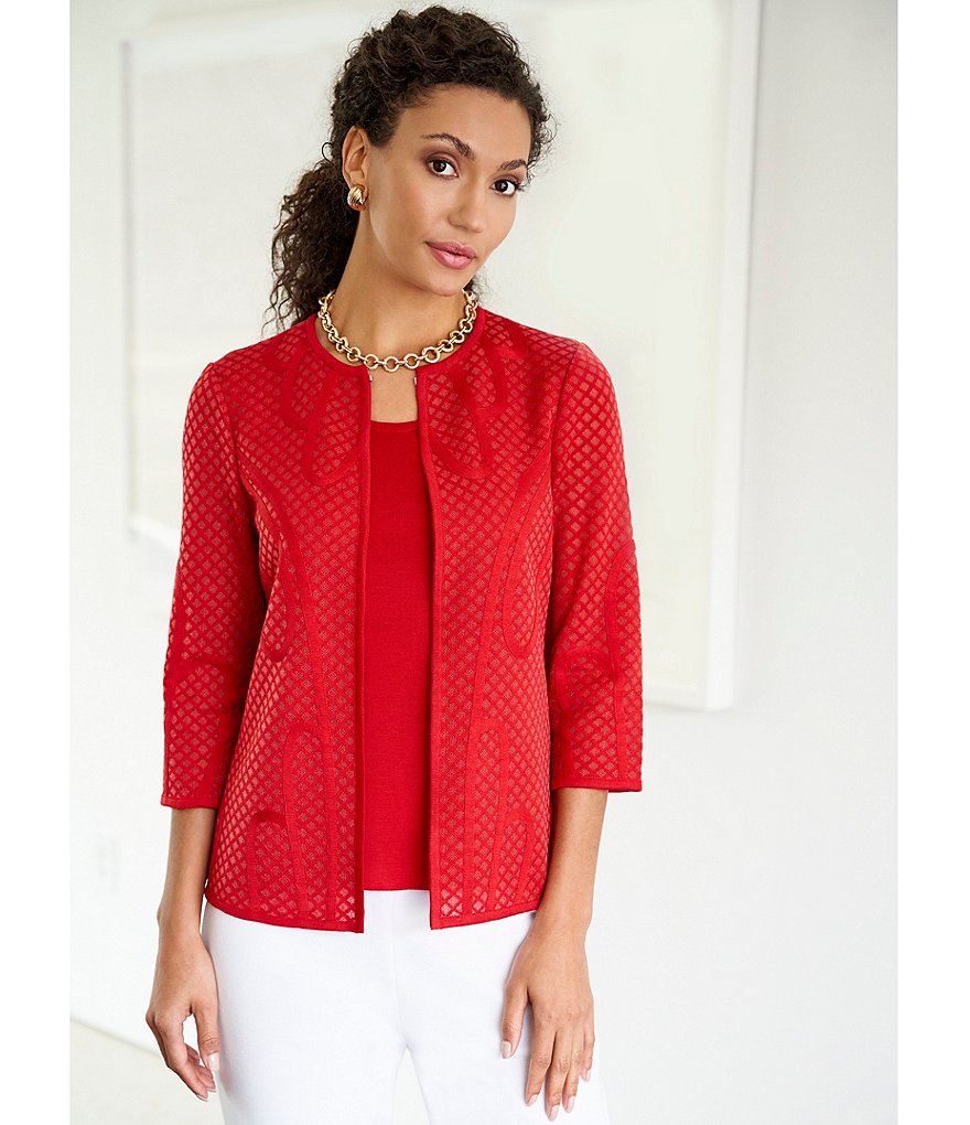 Ming Wang 3/4 Sleeve Burnout 3/4 Sleeve Soutache Jacket