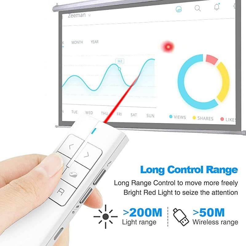 N99 Wireless Presenter Mouse Pointer, 2.4GHz Presentation Clicker Rechargeable PPT PowerPoint Clicker for Powerpoint Presentation Remote Slide Advancer, Support Hyperlink/Volume/Pause/Mac