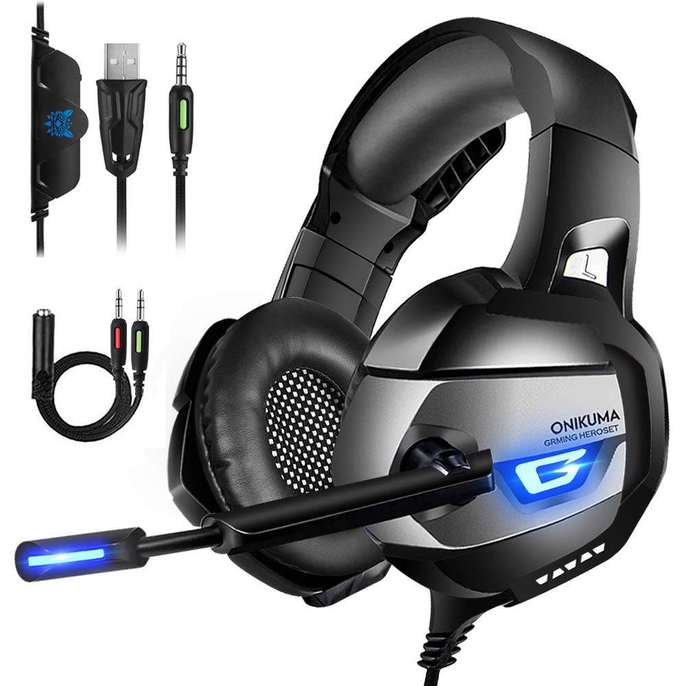 ONIKUMA Gaming Headset for PS4, Xbox One, PC, Gaming Headphones with 7.1 Stereo Surround Sound, Updated Noise Cancelling Mic, PS4 Headset Xbox Headset with Mute & Volume Control for Mac, Laptop, NS