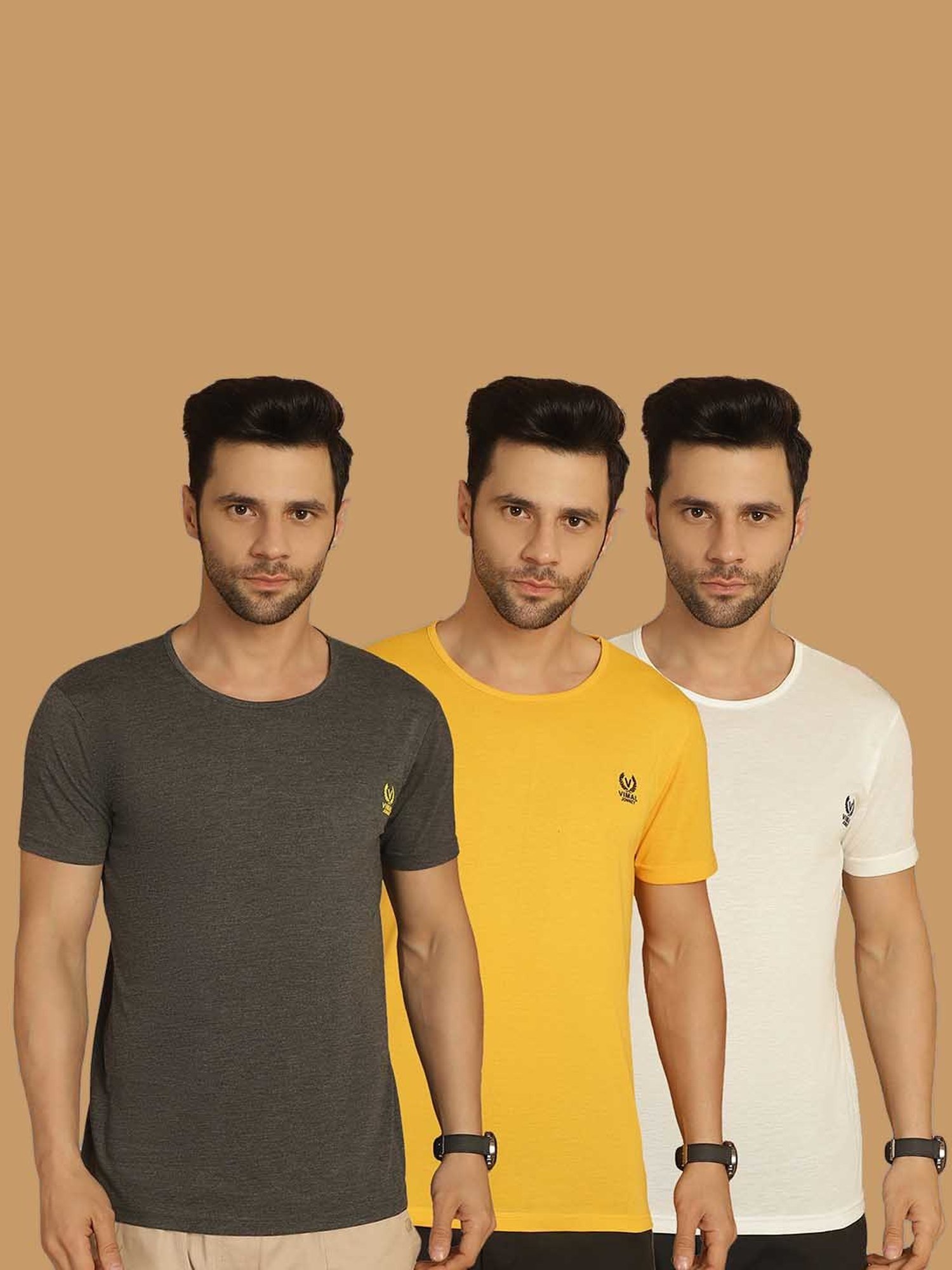 Vimal Jonney Multicolor Regular Fit Crew T-Shirt - Pack of 3
