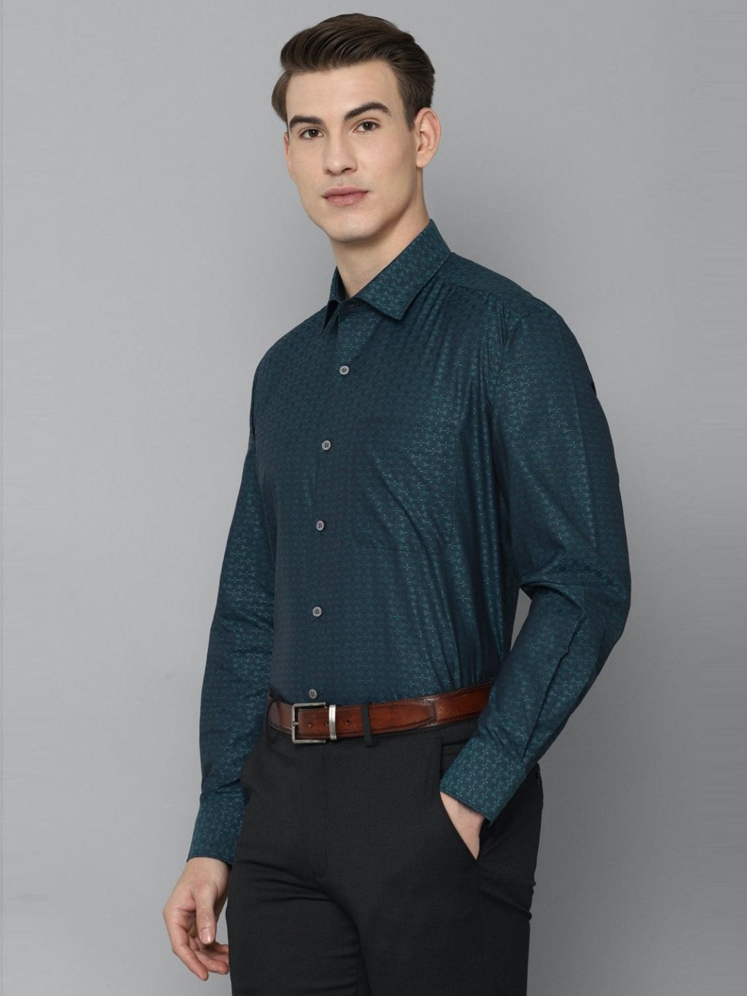 Luxure By Louis Philippe Green Cotton Regular Fit Printed Shirt