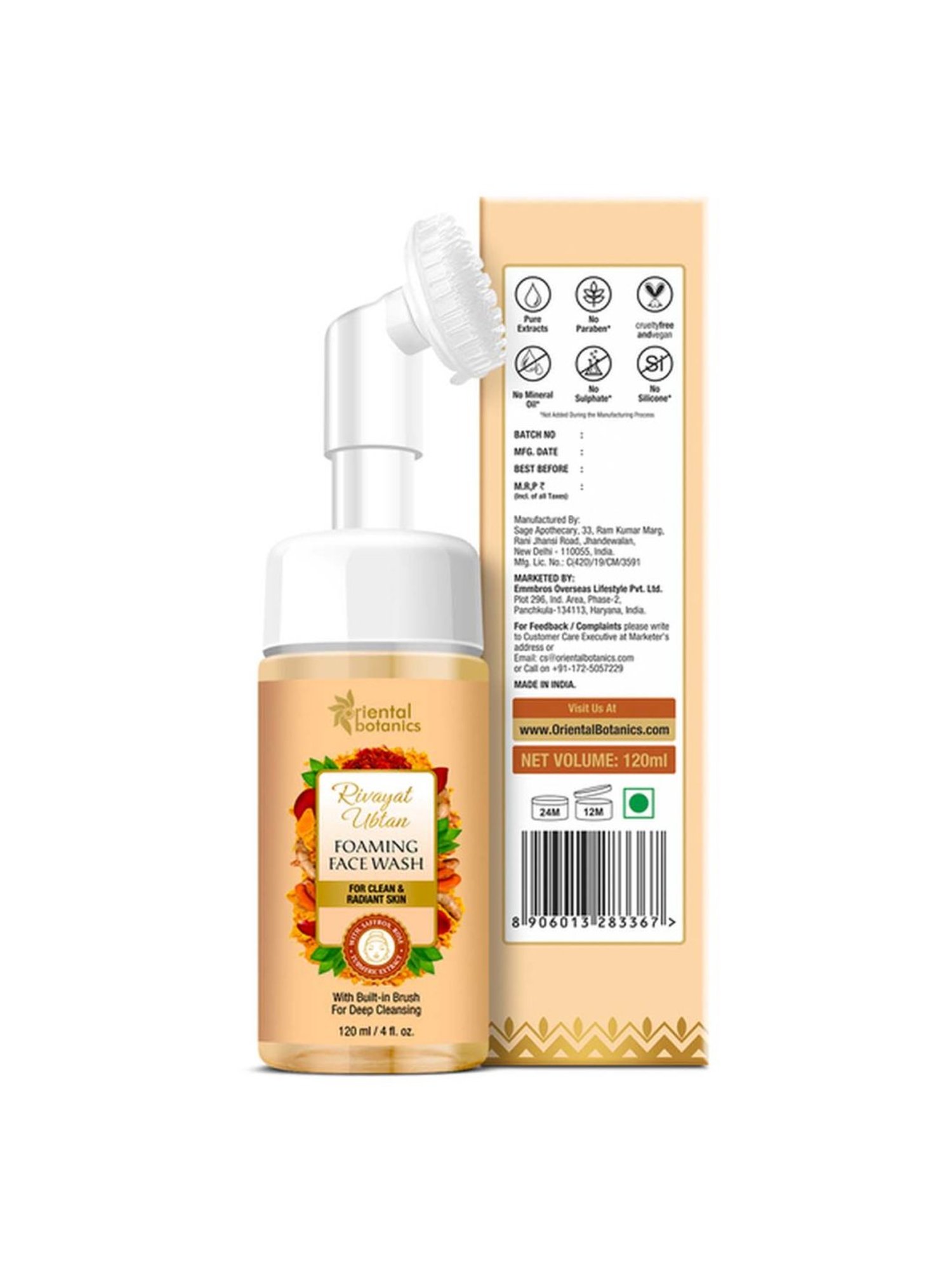 Oriental Botanics Rivayat Ubtan Foaming Face Wash with Built-in Brush - 120 ml