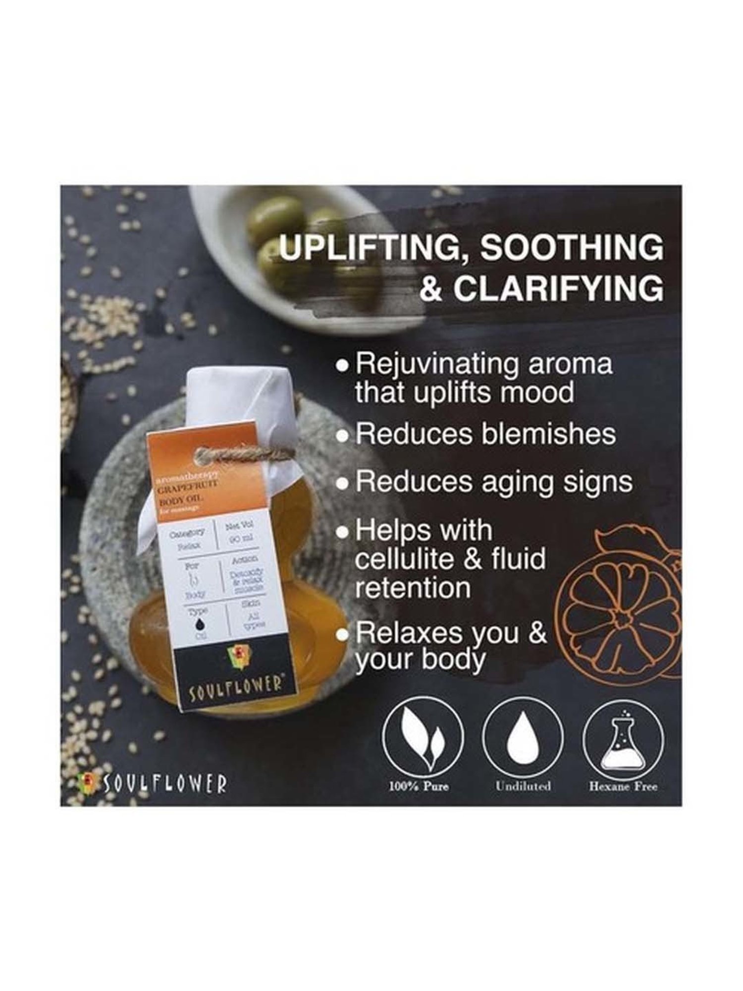 Soulflower Grapefruit Aroma Massage Oil - 90 ml