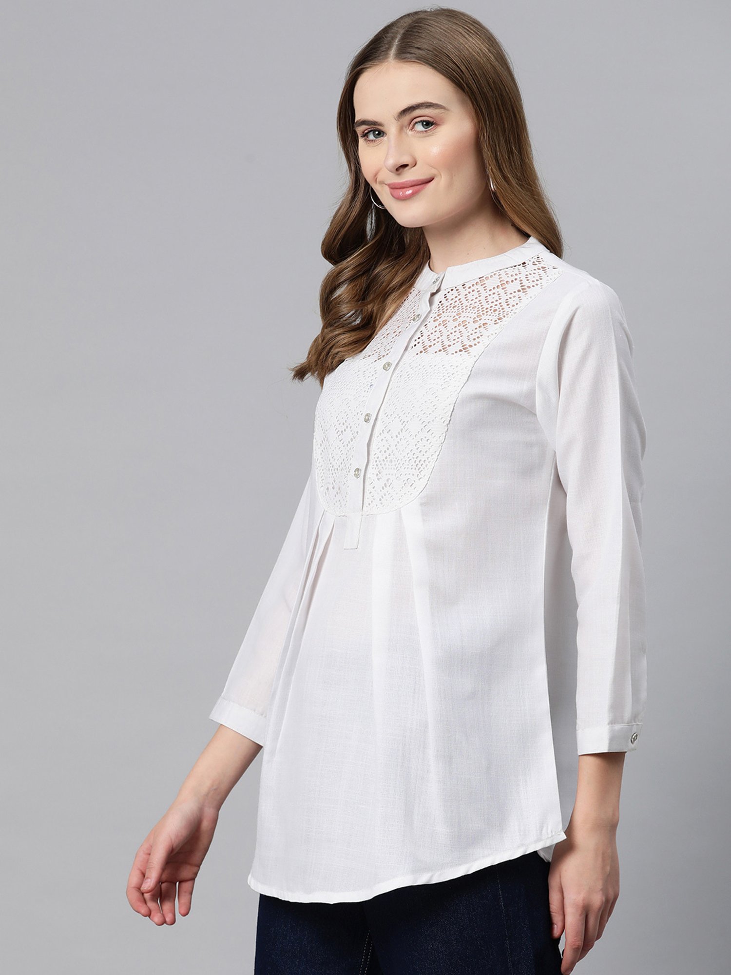 Cottinfab White Self Design Top