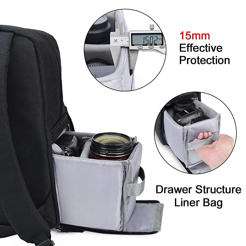 Camera Bag Backpack w14 Laptop Compartment Waterproof Camera Case for DSLR Mirrorless SLR Cameras Compatible for Sony Canon Nikon Camera and Lens Tripod Accessories Black