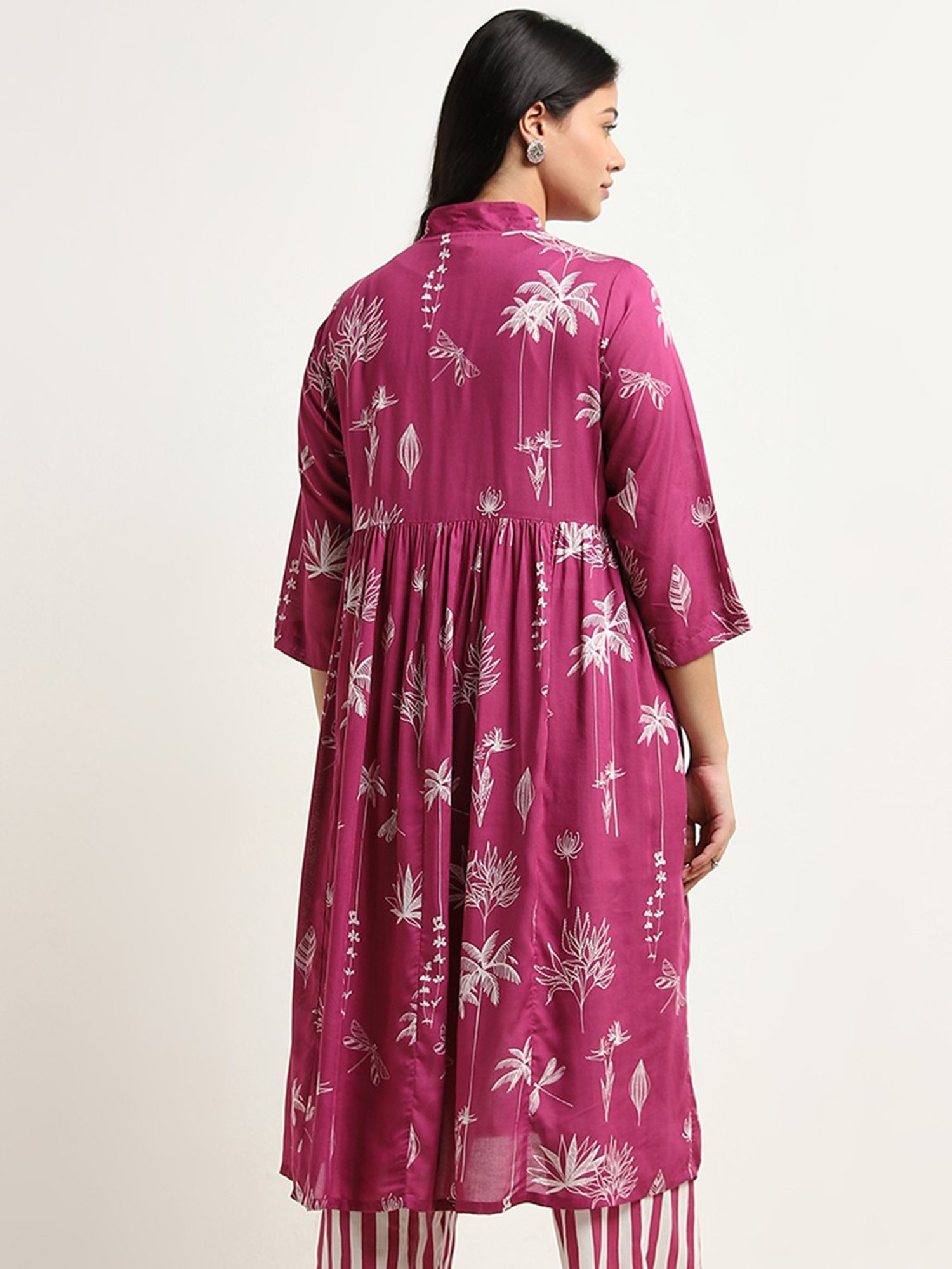 Diza by Westside Purple Foliage Print A-Line Kurta
