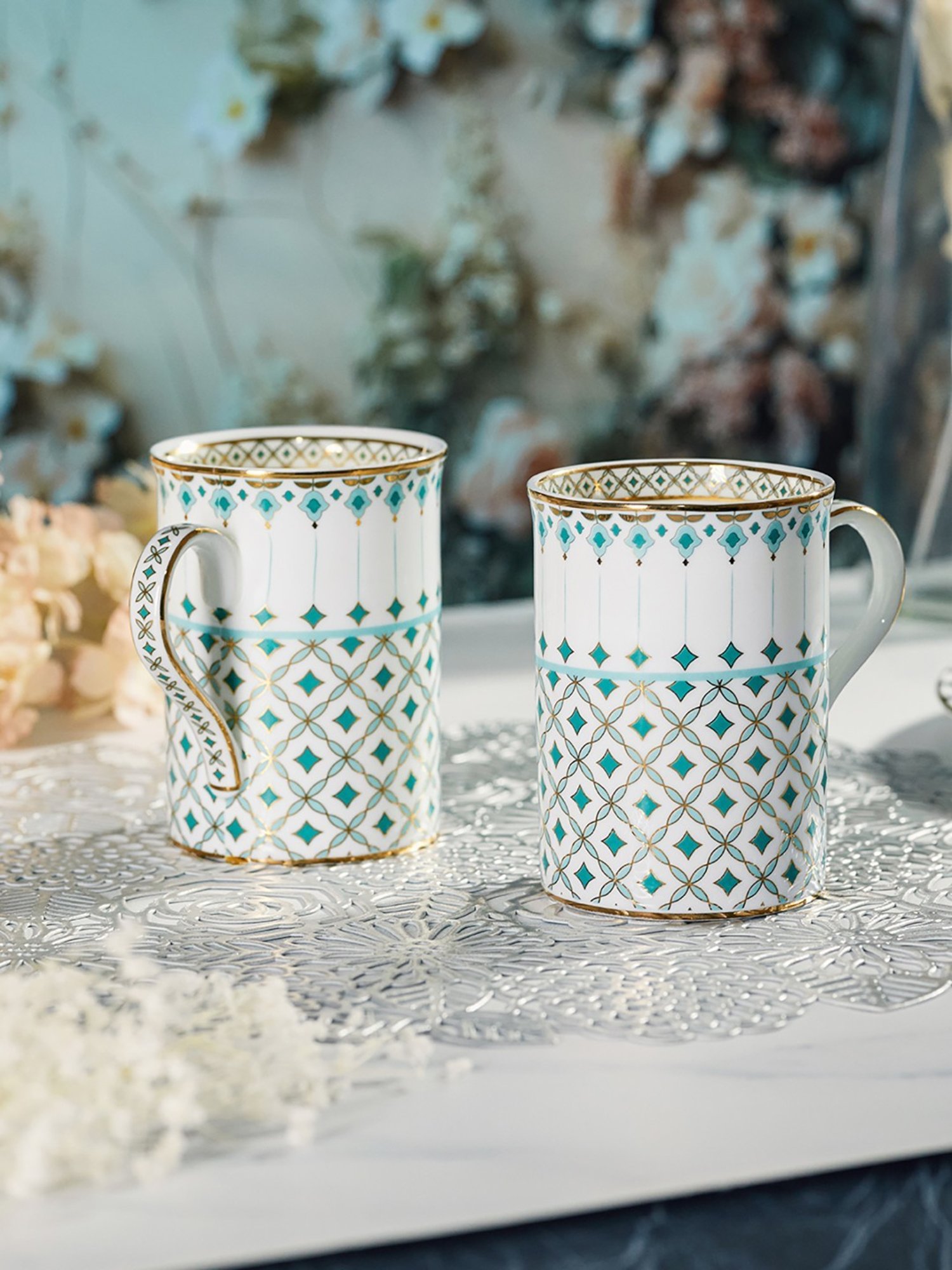 Trovea's Momentum 24K Gold Green Ceramic Mugs - Set of 2