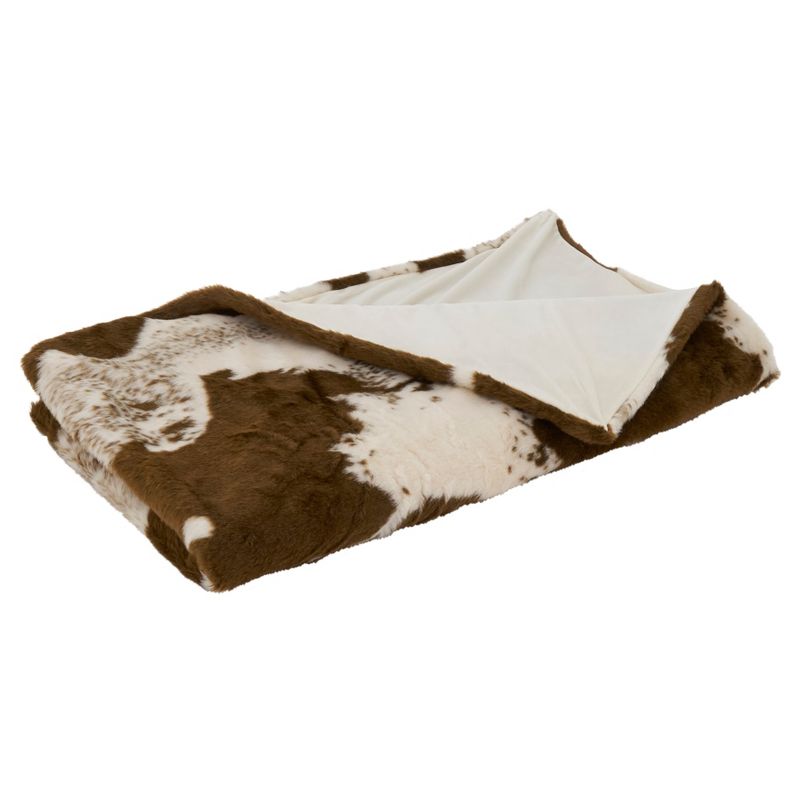 Saro Lifestyle Cow Hide Throw With Faux Fur, 50"x60", Brown