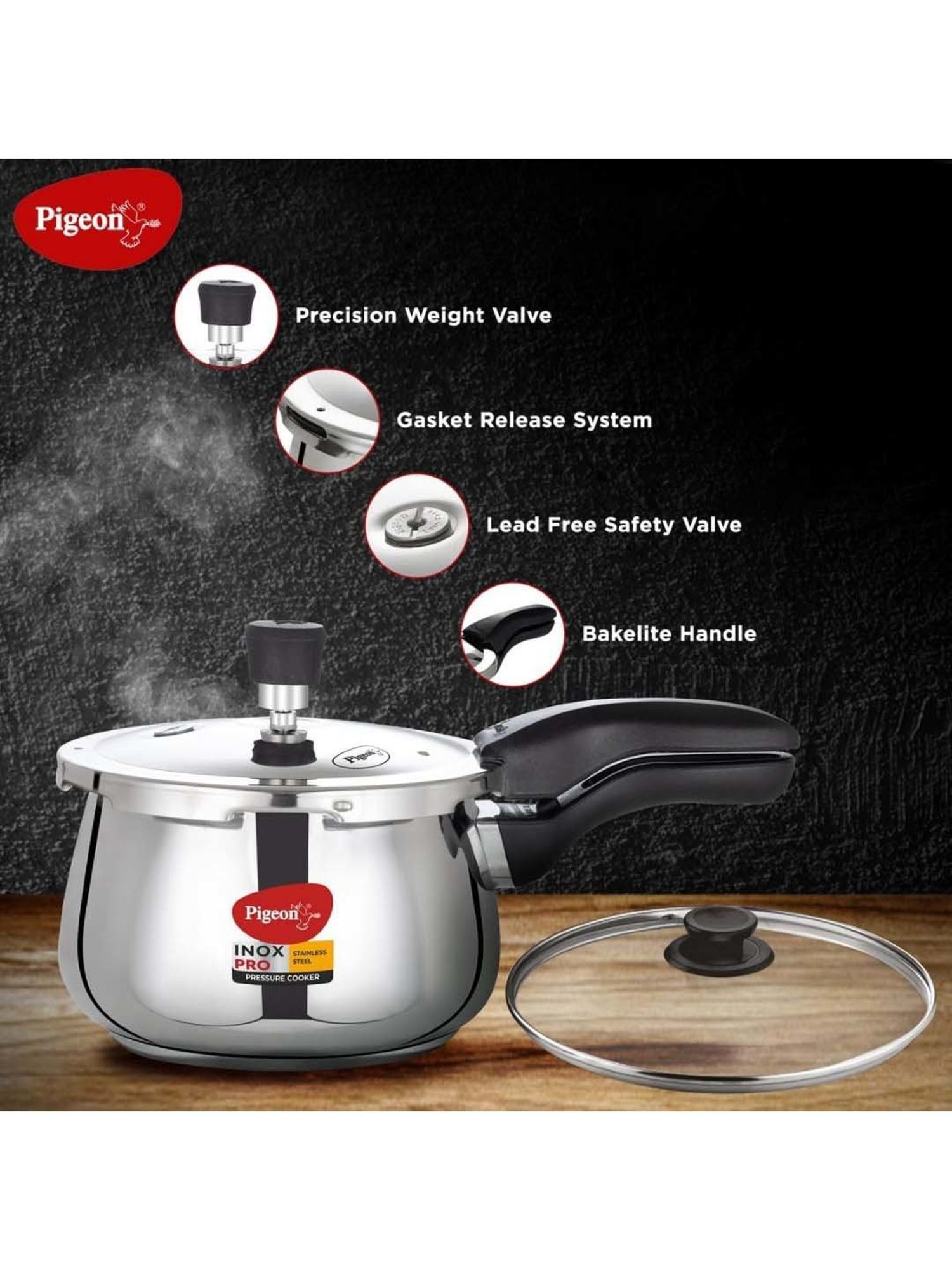 Pigeon Silver Stainless Steel Induction Inox Pro Pressure Cooker (5 L)