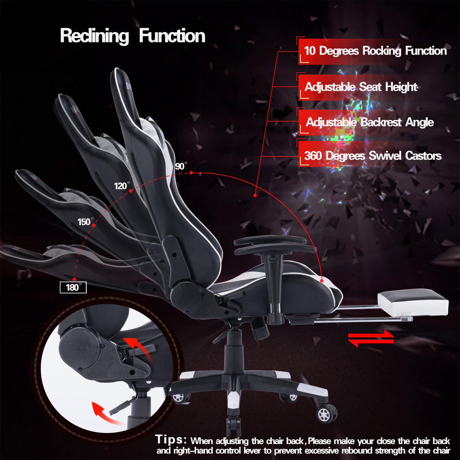 Gaming Chair, Racing Style Computer Desk Chair Padded Armrests Ergonomic Lumbar Support Adjustable Height