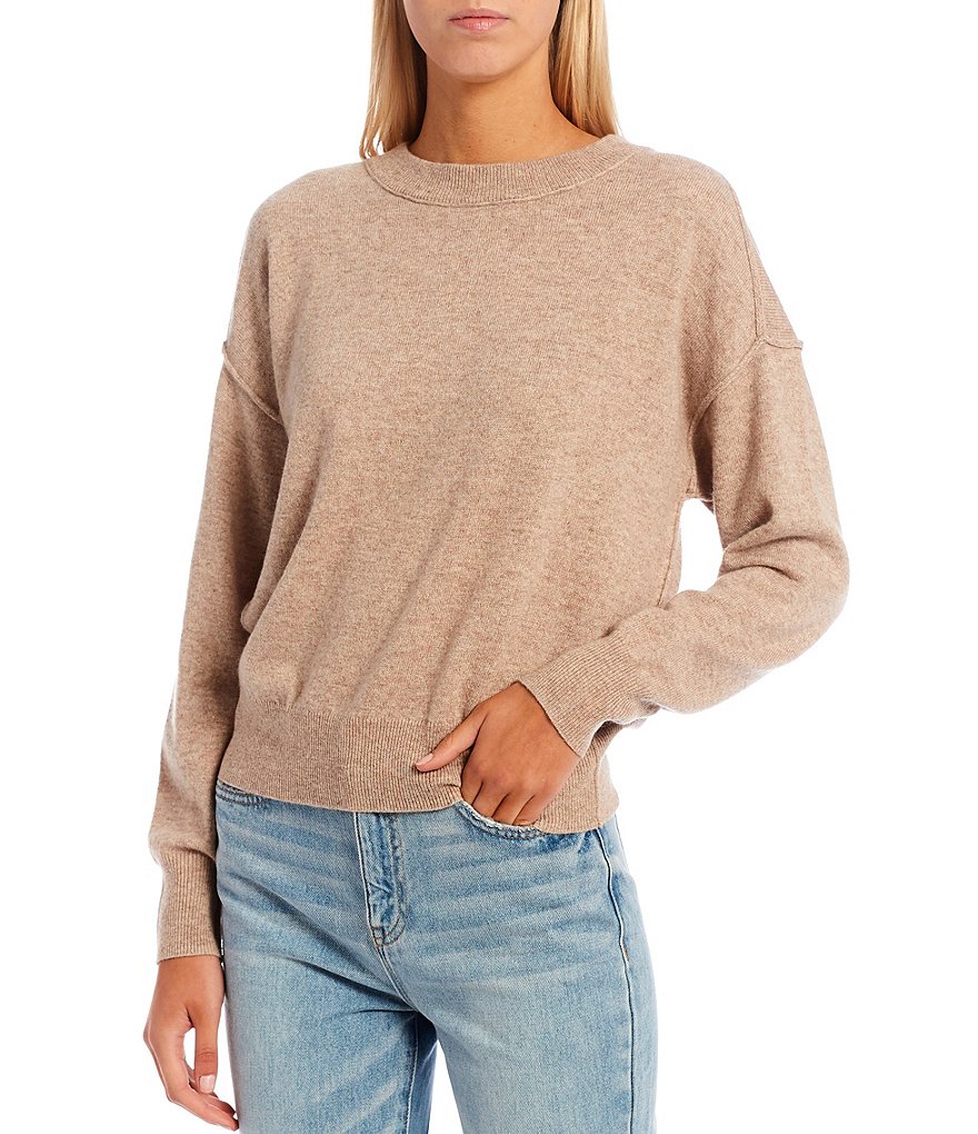 Every Long Drop Shoulder Sleeve Banded Crew Neck Sweater