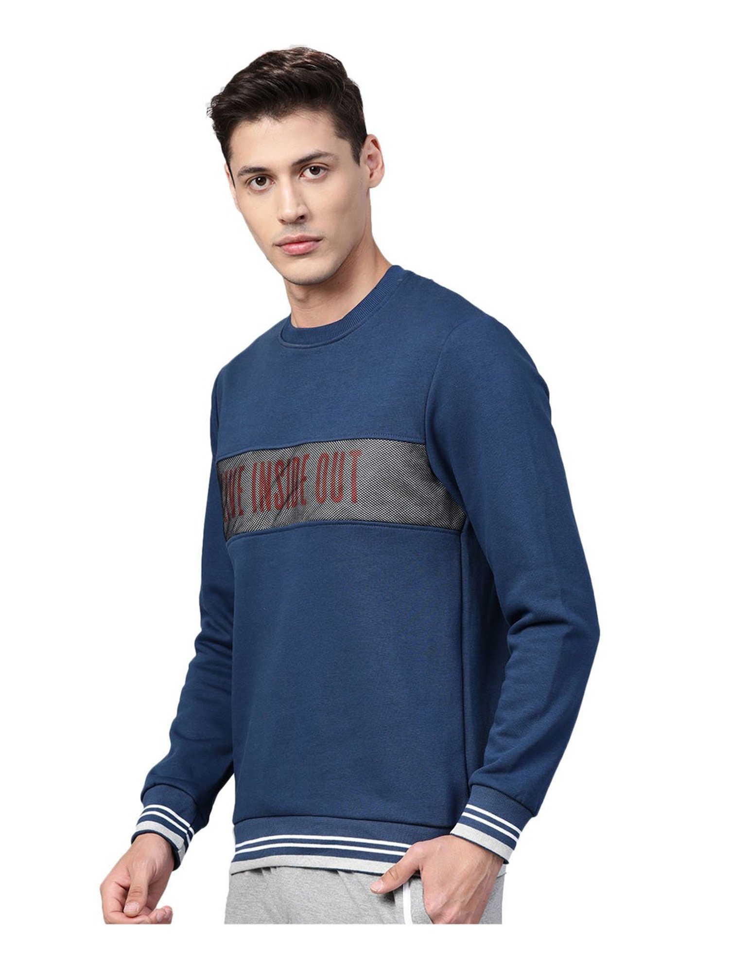 Alcis Blue Printed Full Sleeves Sweatshirt