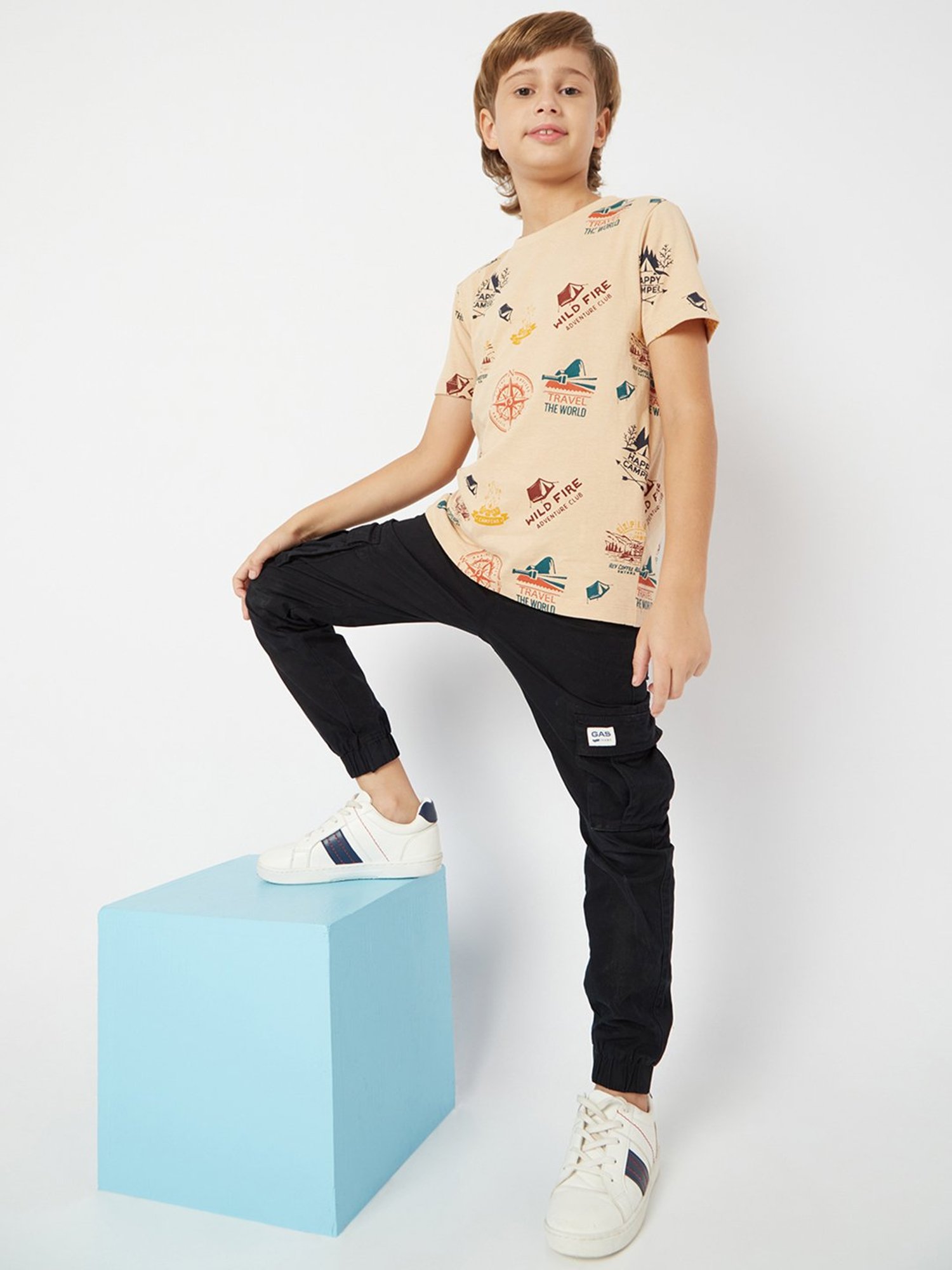 GAS Kids Beige Printed T-Shirt