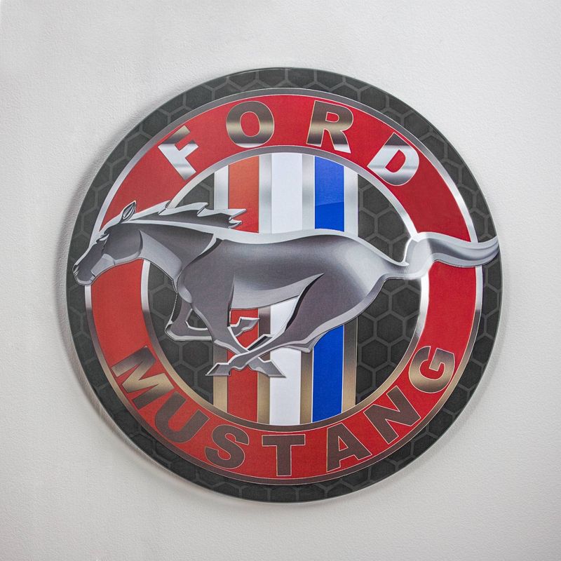 Ford Mustang Dome Metal Sign Black/Red - Crystal Art Gallery