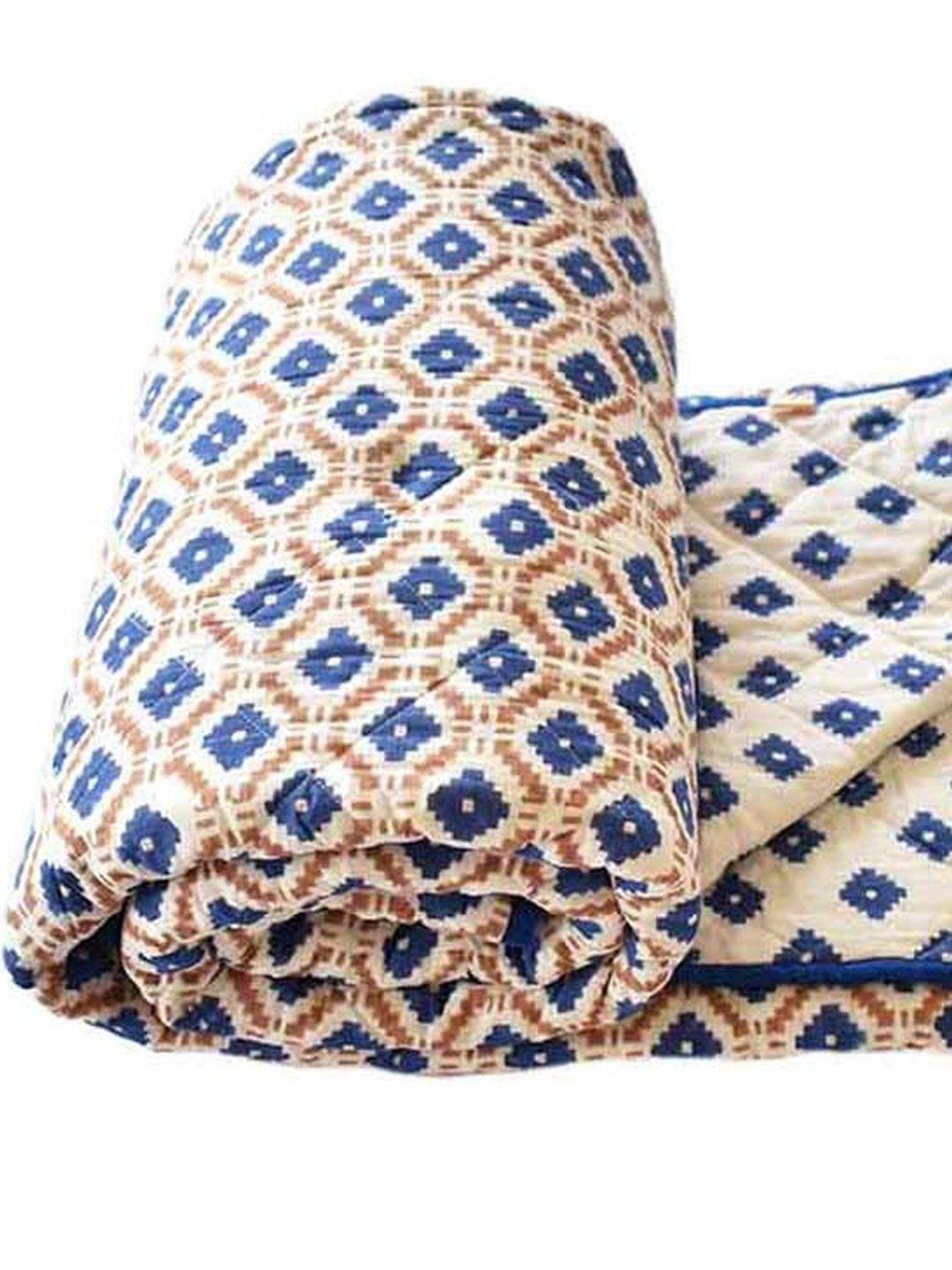 Fanusta Manzhar Blue & Brown 180 TC Mulmul Jaipuri Rajai - Set of 1