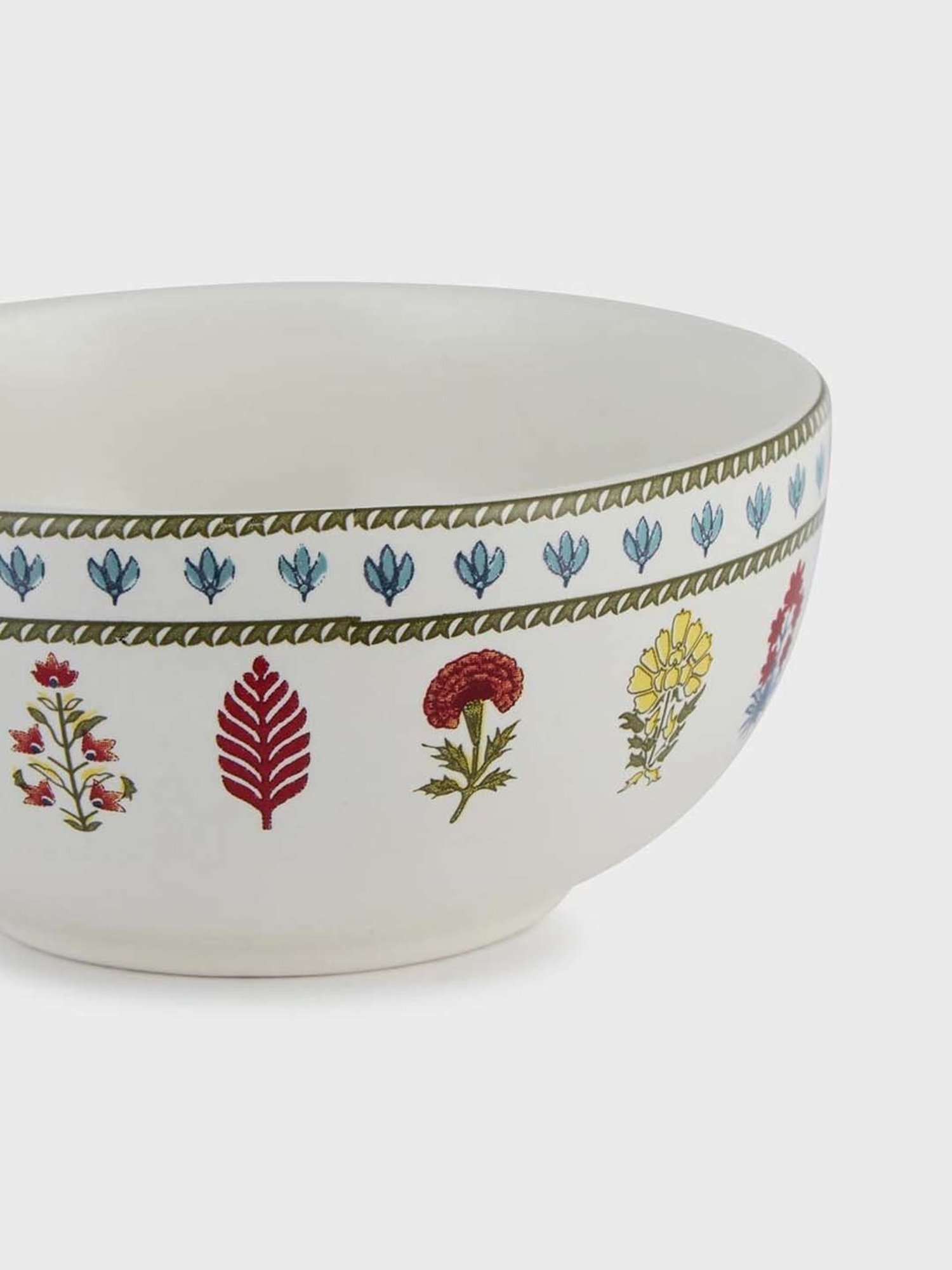 Fabindia Home Ramya Red & White Ceramic Soup Bowl With Spoon (350ml) - Set of 2