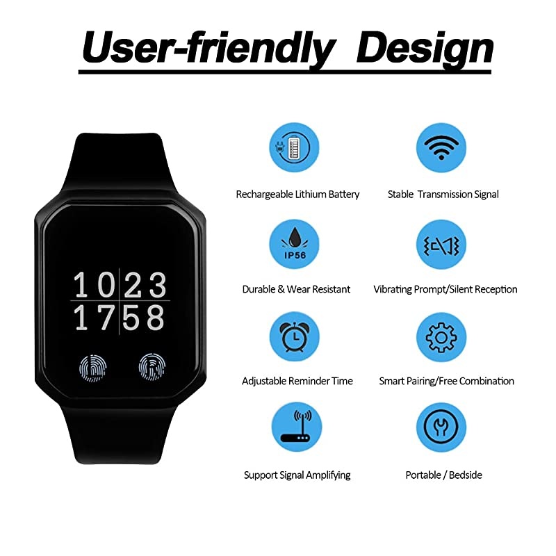 Wireless Caregiver Pager,  Caregiver Alert Button Personal Help Nurse Alert Wrist Pager for Home Nurses Caregivers Patients Elderly 5 Waterproof Call Buttons 1 Watch Pager Receiver
