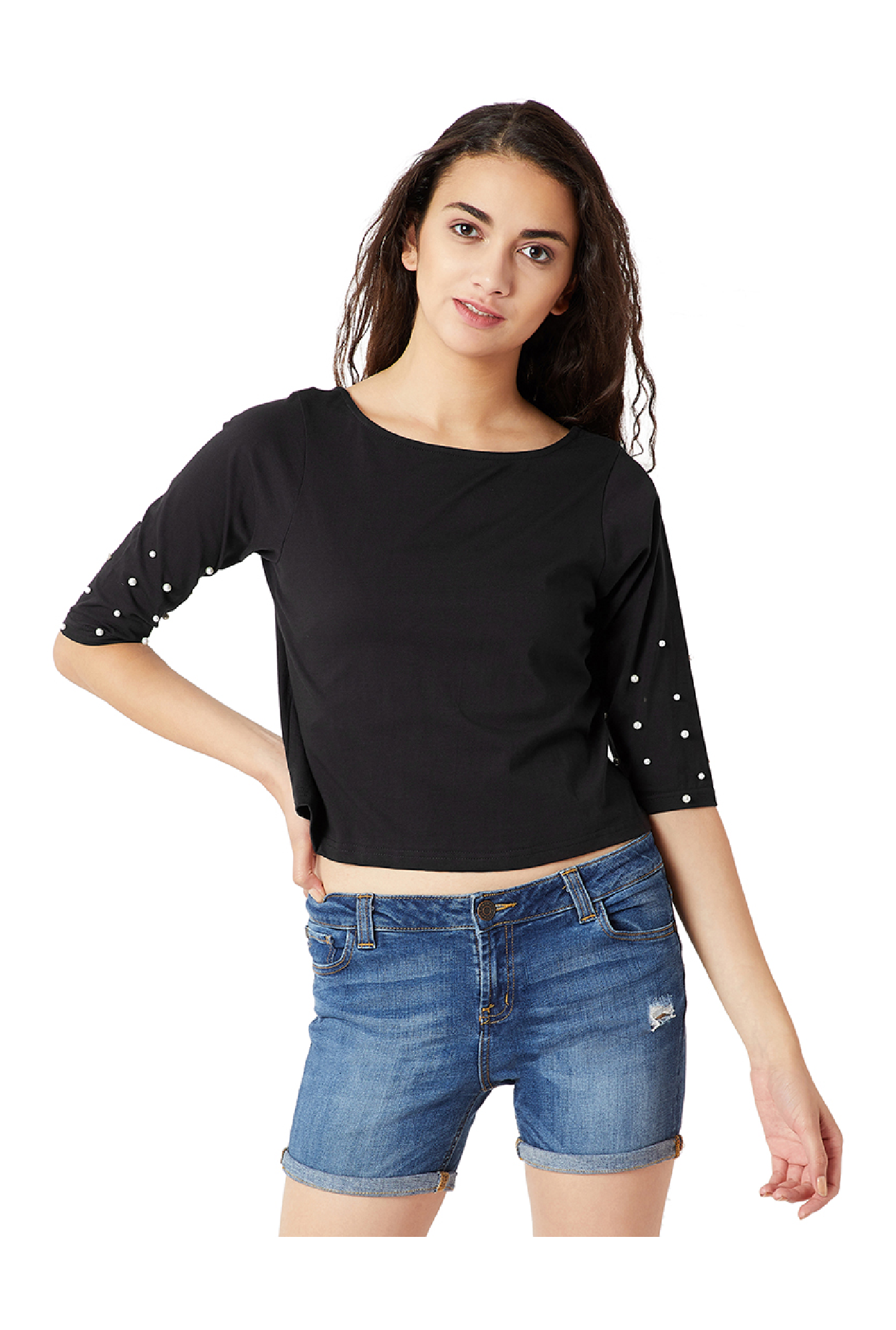 Miss Chase Black Embellished Crop Top