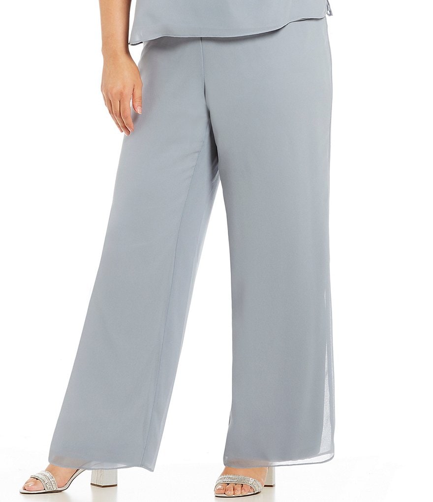 Le Bos Plus Scoop Neck 3/4 Sleeve Textured 3-Piece Pant Set