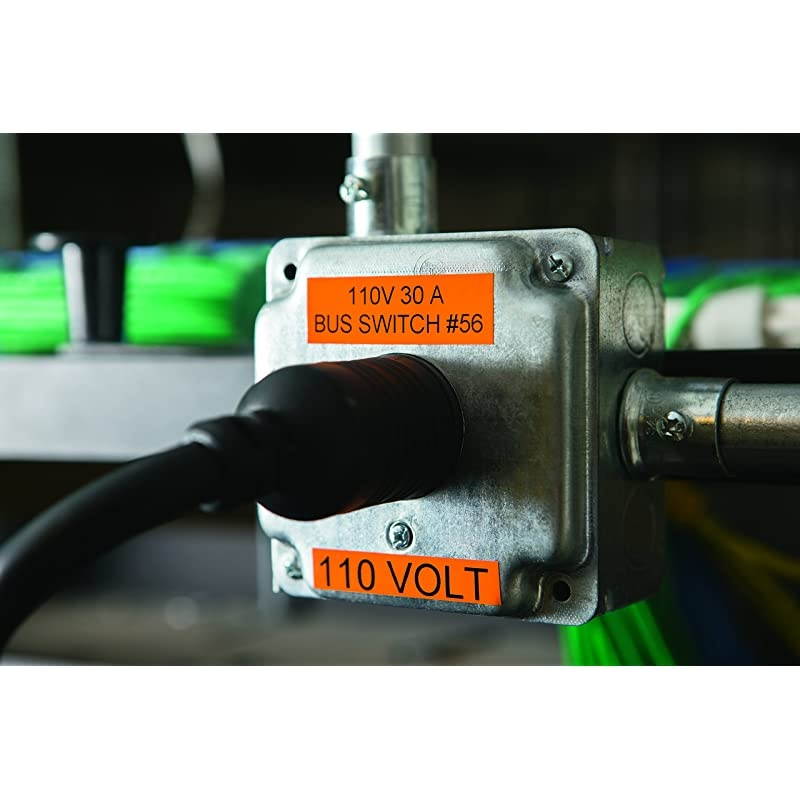 Industrial Labels for  Industrial Rhino Label Makers, Black on Orange, 3/4", 1 Roll (18436),  Authentic