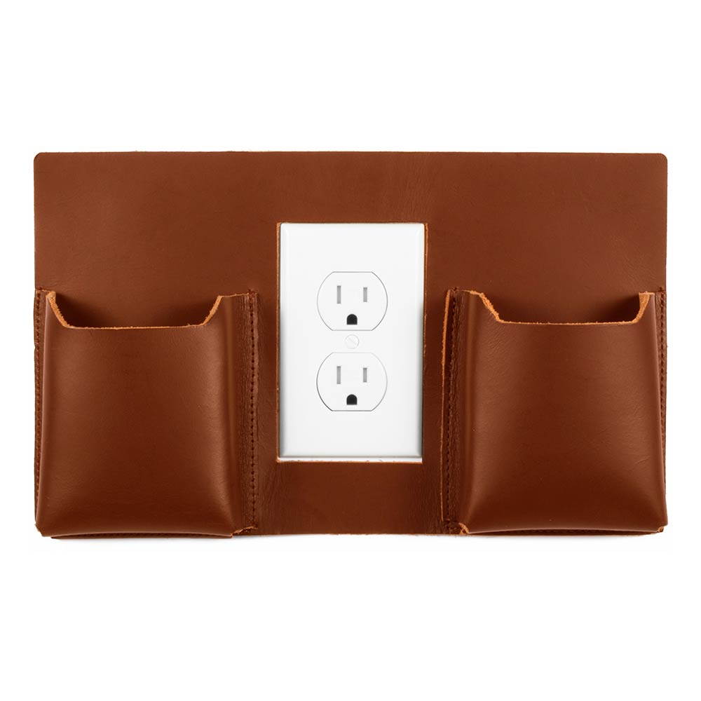 Quick Draw Genuine Leather Charging Holster - Outlet Suspended/Wall Mount Phone Cradle Stand. Solo/Single Style - Handmade in California