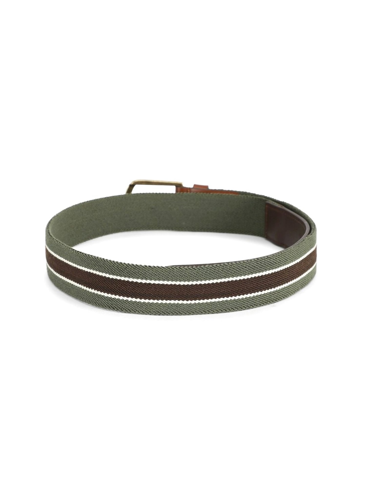 Simon Carter Green Leather Striped Casual Belt for Men