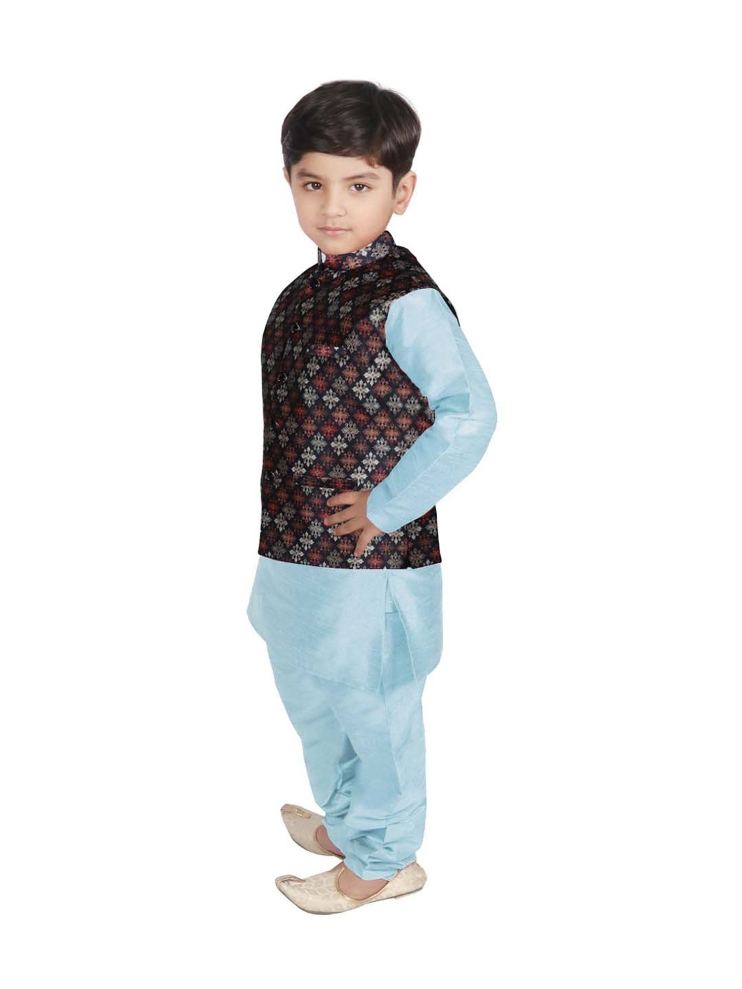 SG Yuvraj Kids Navy & Blue Printed Full Sleeves Kurta Set