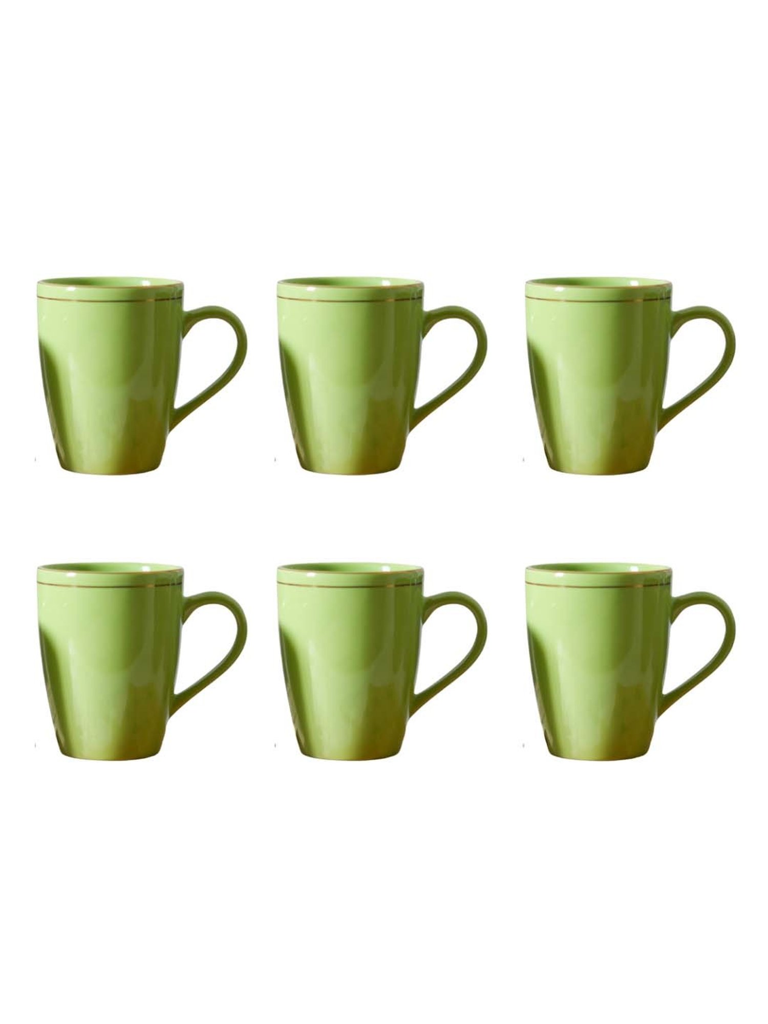 Femora Green Ceramic Coffee Mugs (0.36 L) - Set of 6