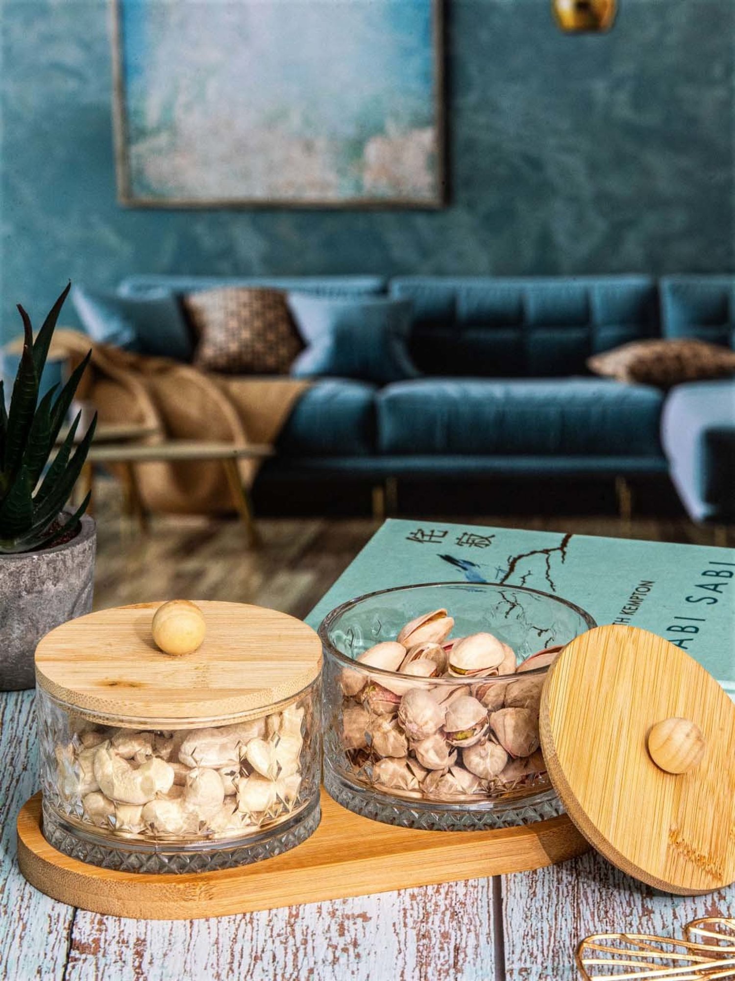 ROXX Midas Transparent & Brown Glass 2Pc Container With Lid & 1Pc Tray Set